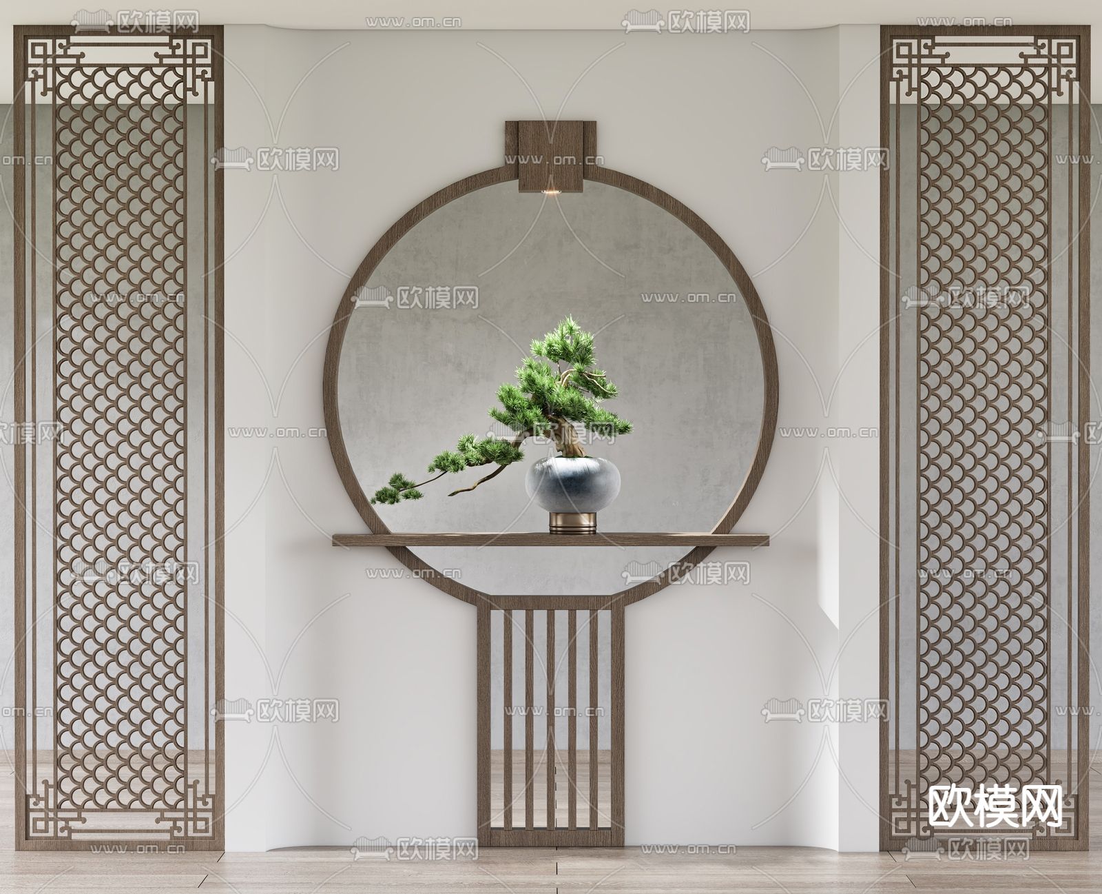 新中式隔断su模型下载（渲染图1）