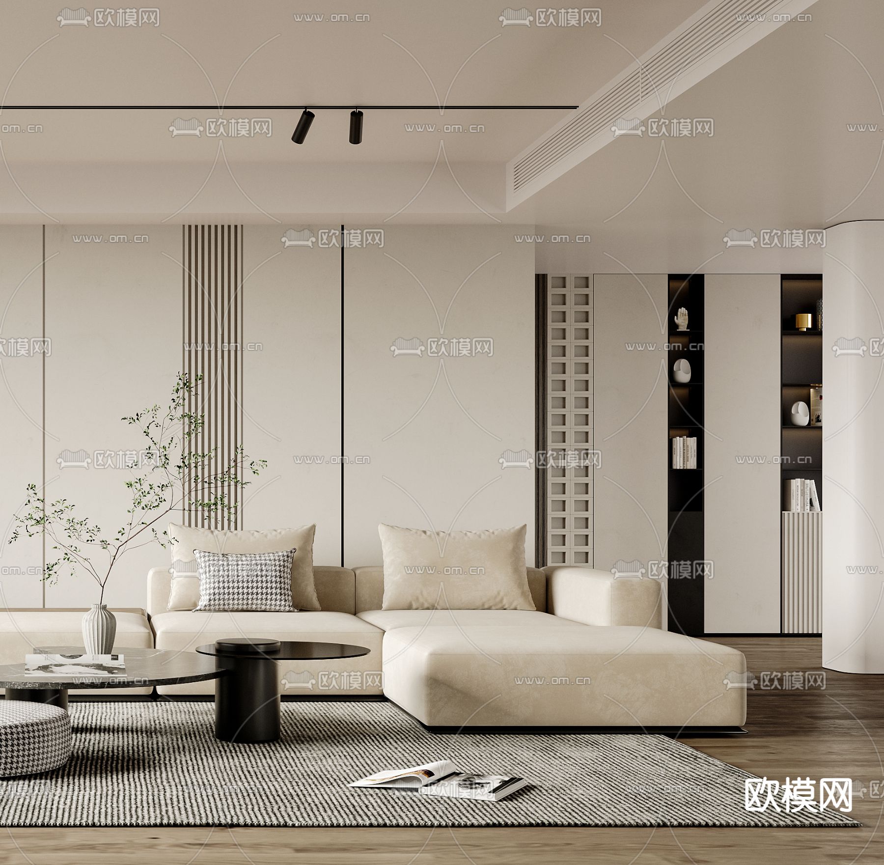 现代布艺转角沙发组合3d模型下载（渲染图3）