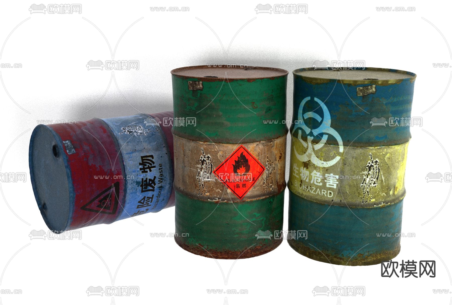 工业风油罐桶免费3d模型下载