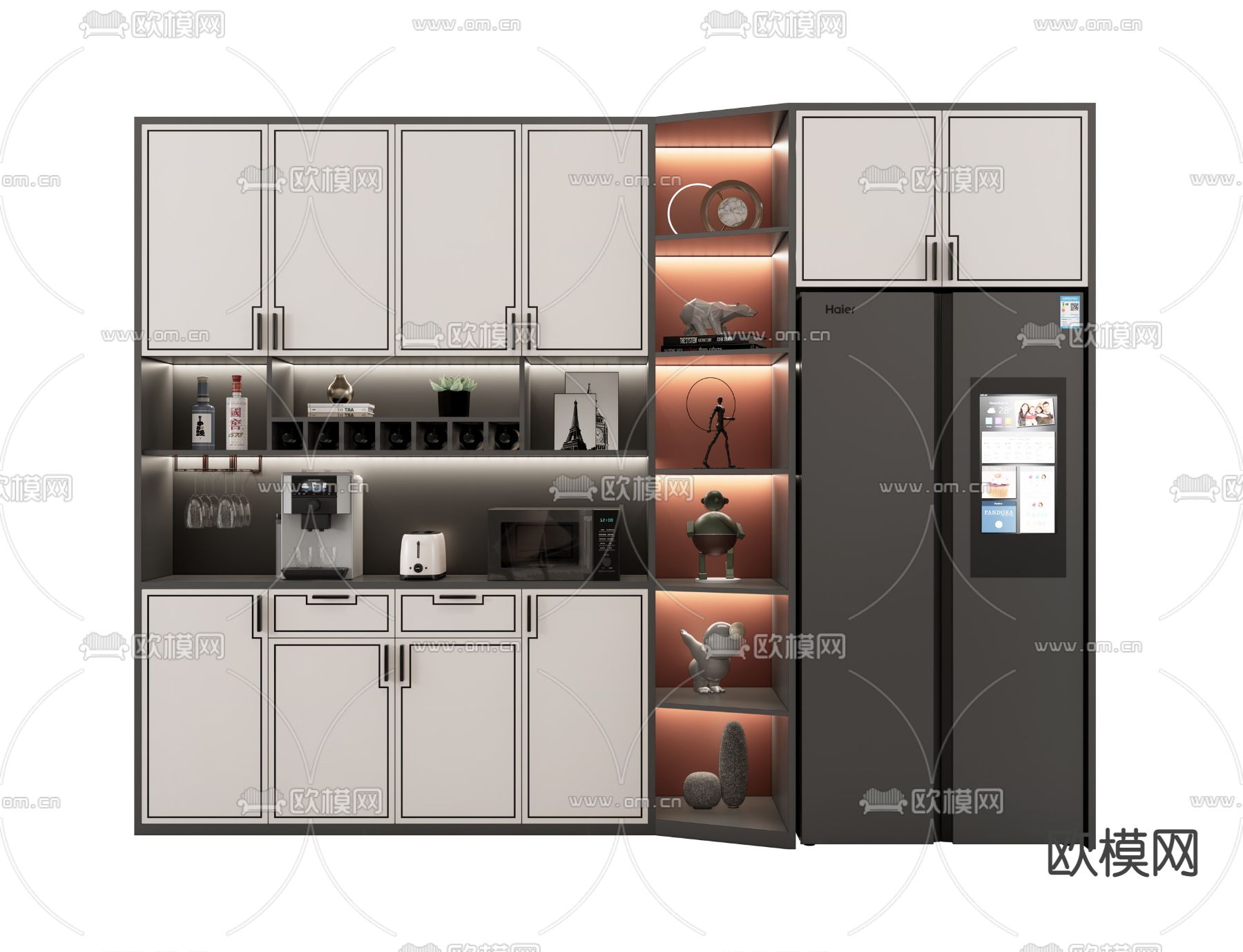 新中式酒柜su模型下载（渲染图2）