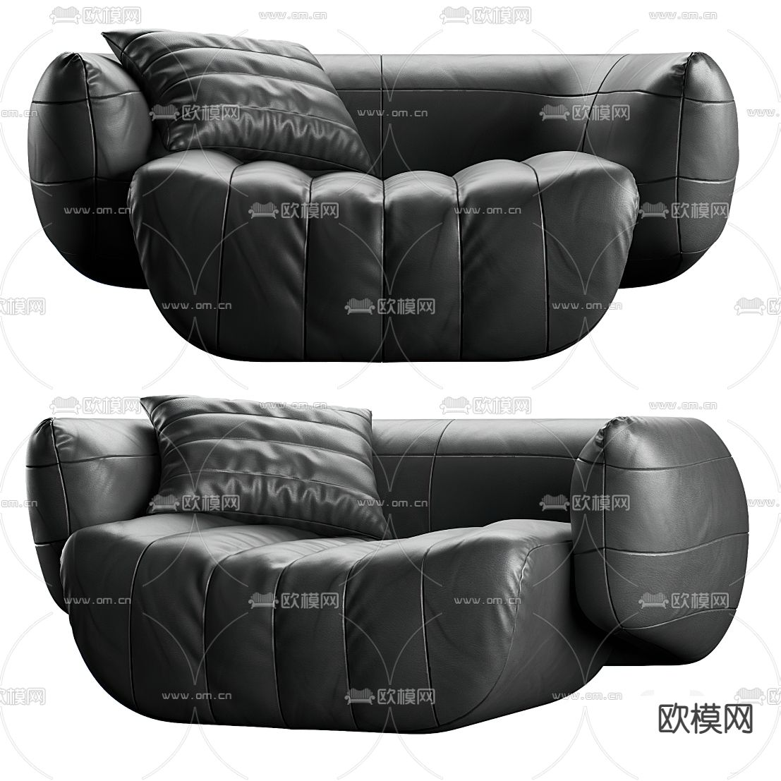 BAXTER 现代皮革休闲沙发3d模型下载（渲染图1）