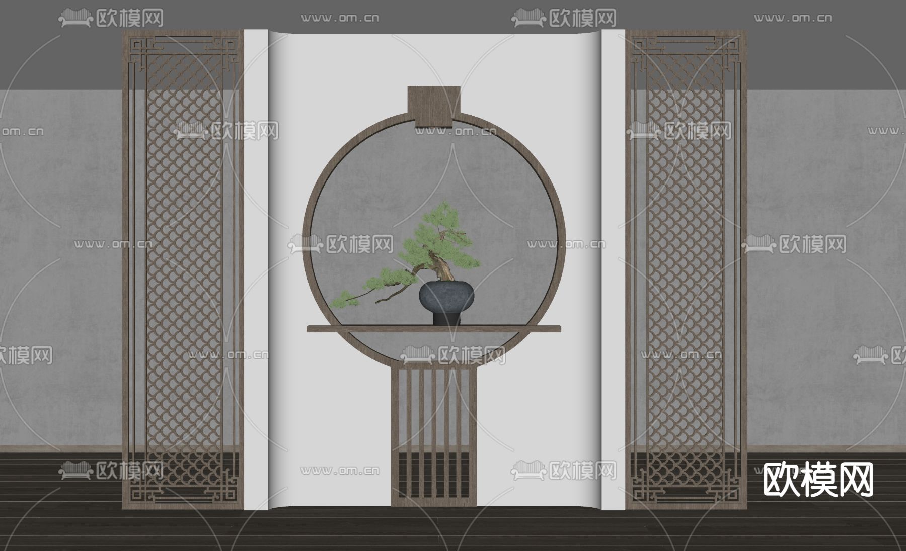 新中式隔断su模型下载（渲染图2）