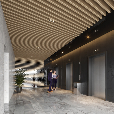  现代电梯厅su模型 