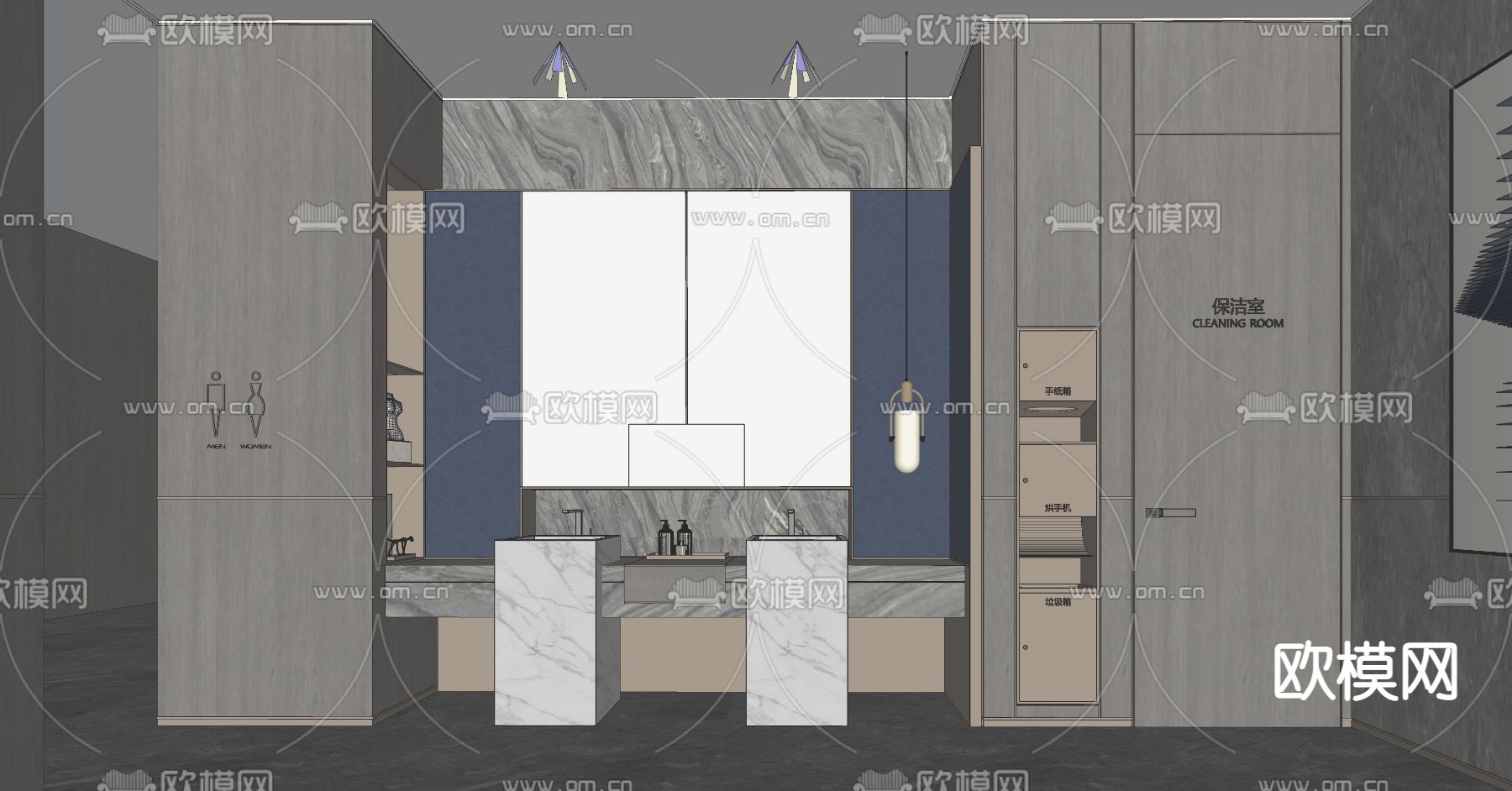 现代酒店公共卫生间su模型下载（渲染图4）