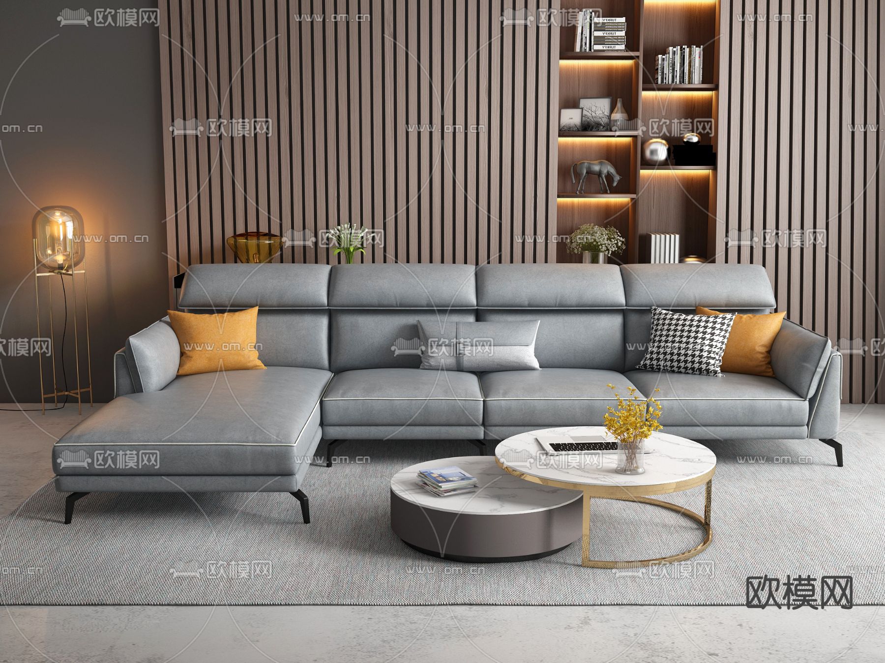 现代皮革转角沙发3d模型下载（渲染图2）