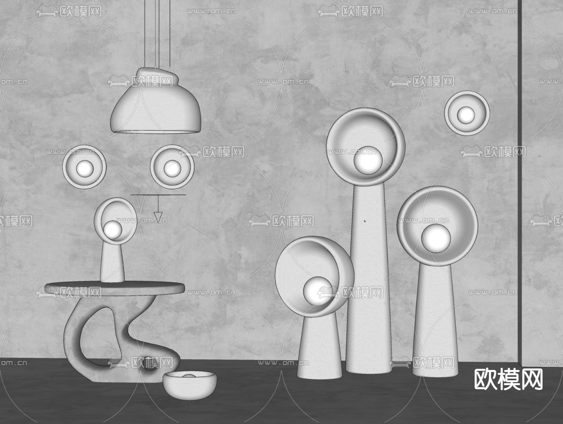 侘寂创意台灯su模型下载（渲染图2）