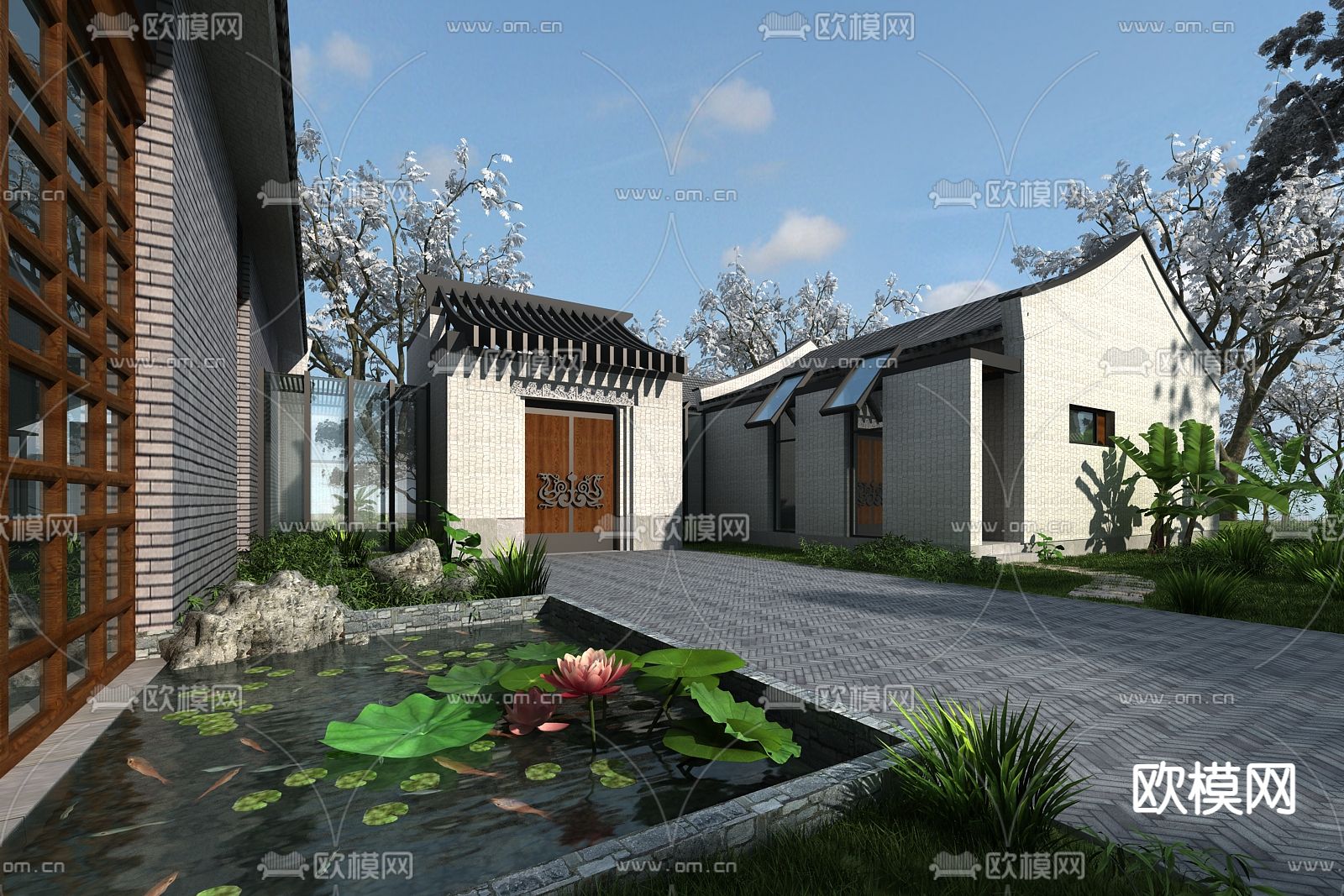 新中式庭院花园免费3d模型下载