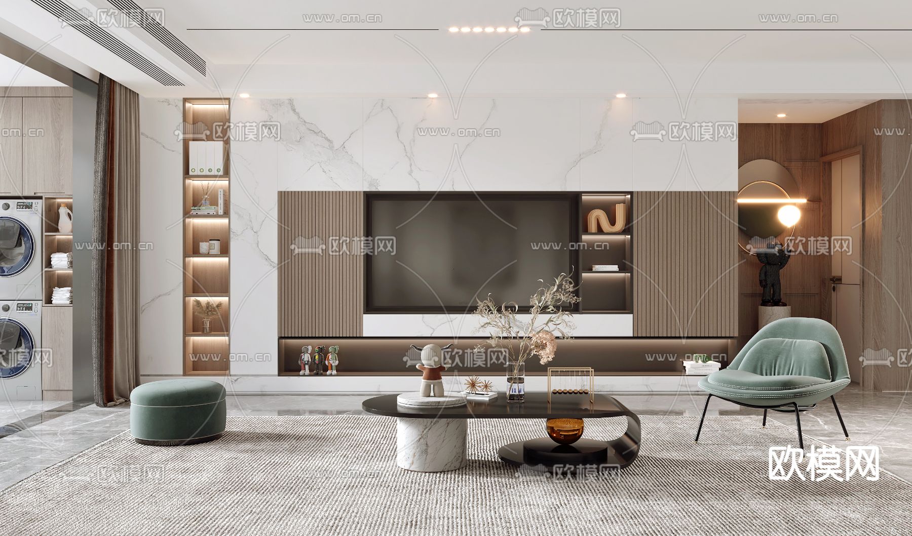现代轻奢客厅餐厅3d模型下载（渲染图3）