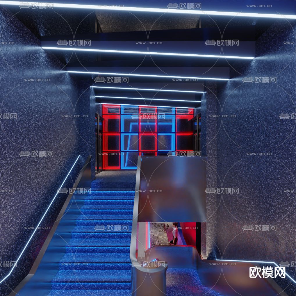 现代烤肉店楼梯间3d模型下载（渲染图1）