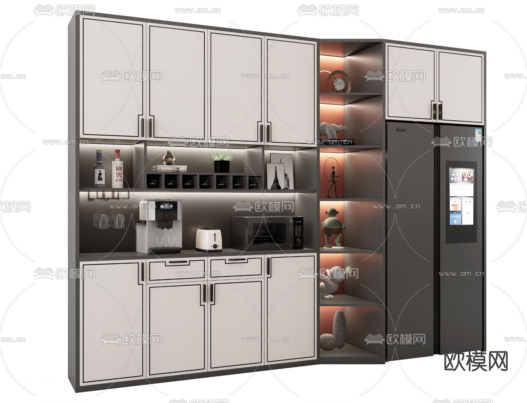 新中式酒柜su模型下载（渲染图3）
