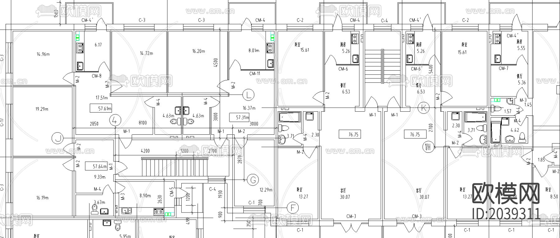 住宅楼平面cad图库下载（渲染图2）