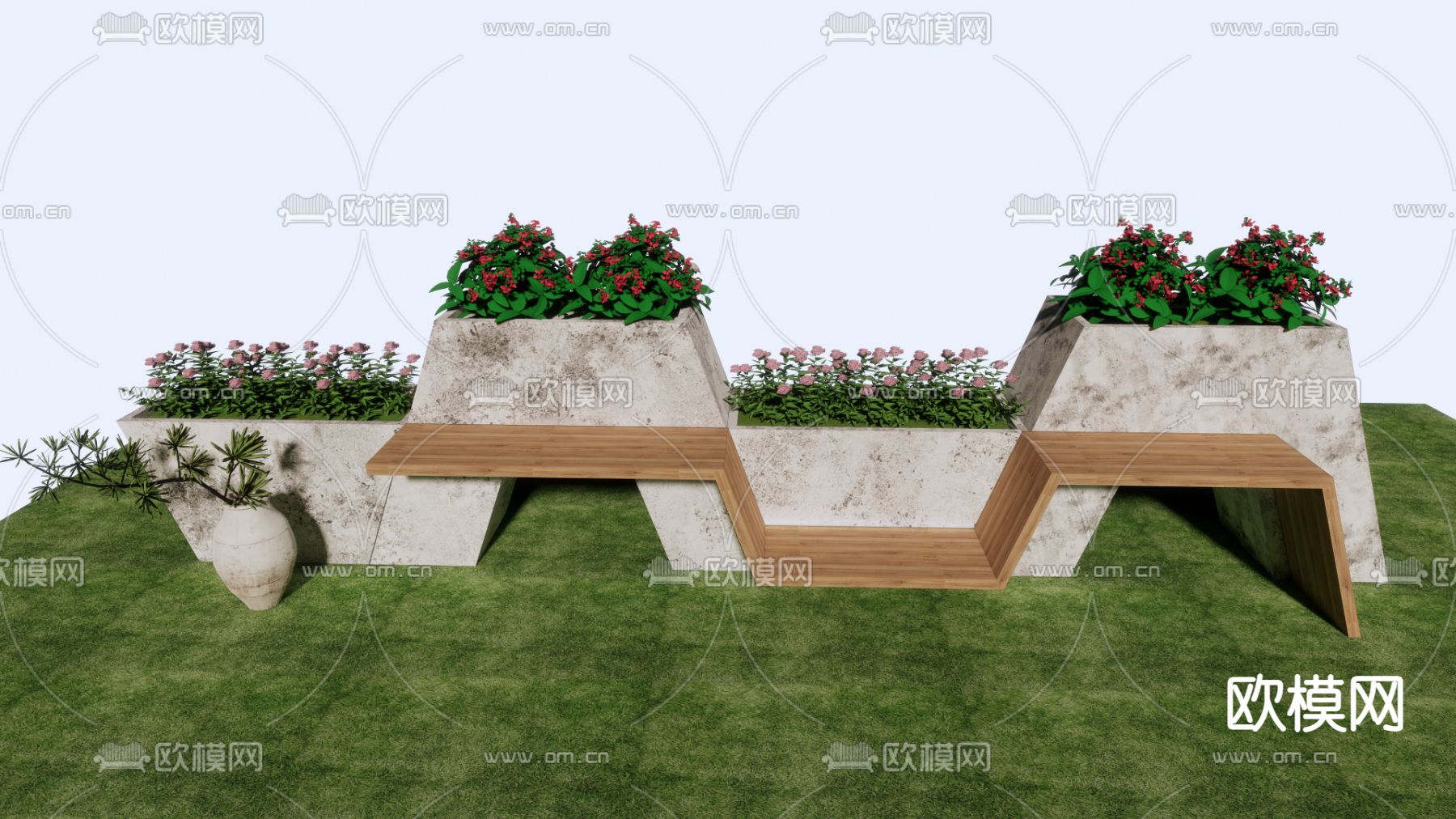 现代户外景观座椅su模型下载（渲染图2）