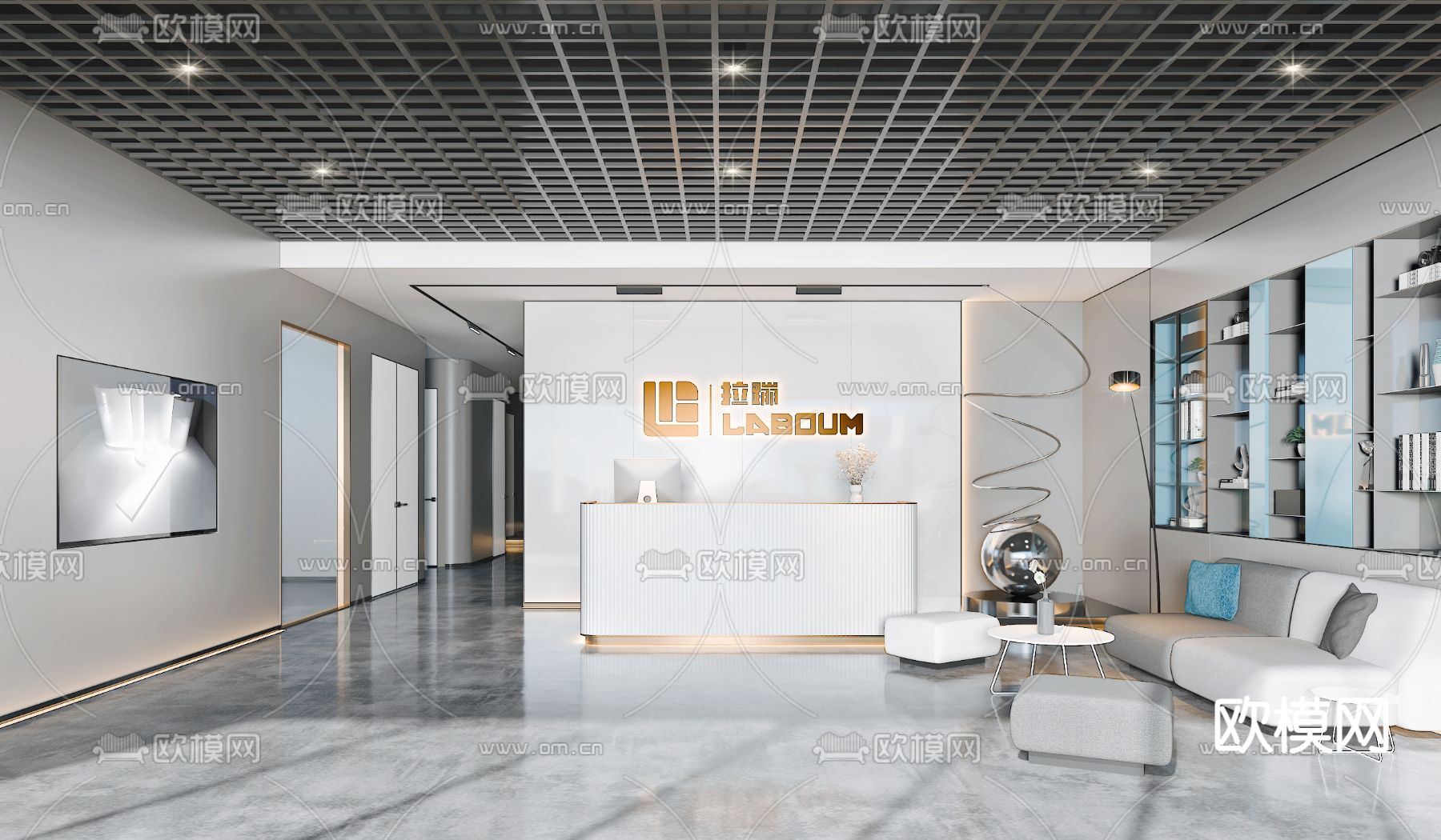 现代公司前台接待su模型