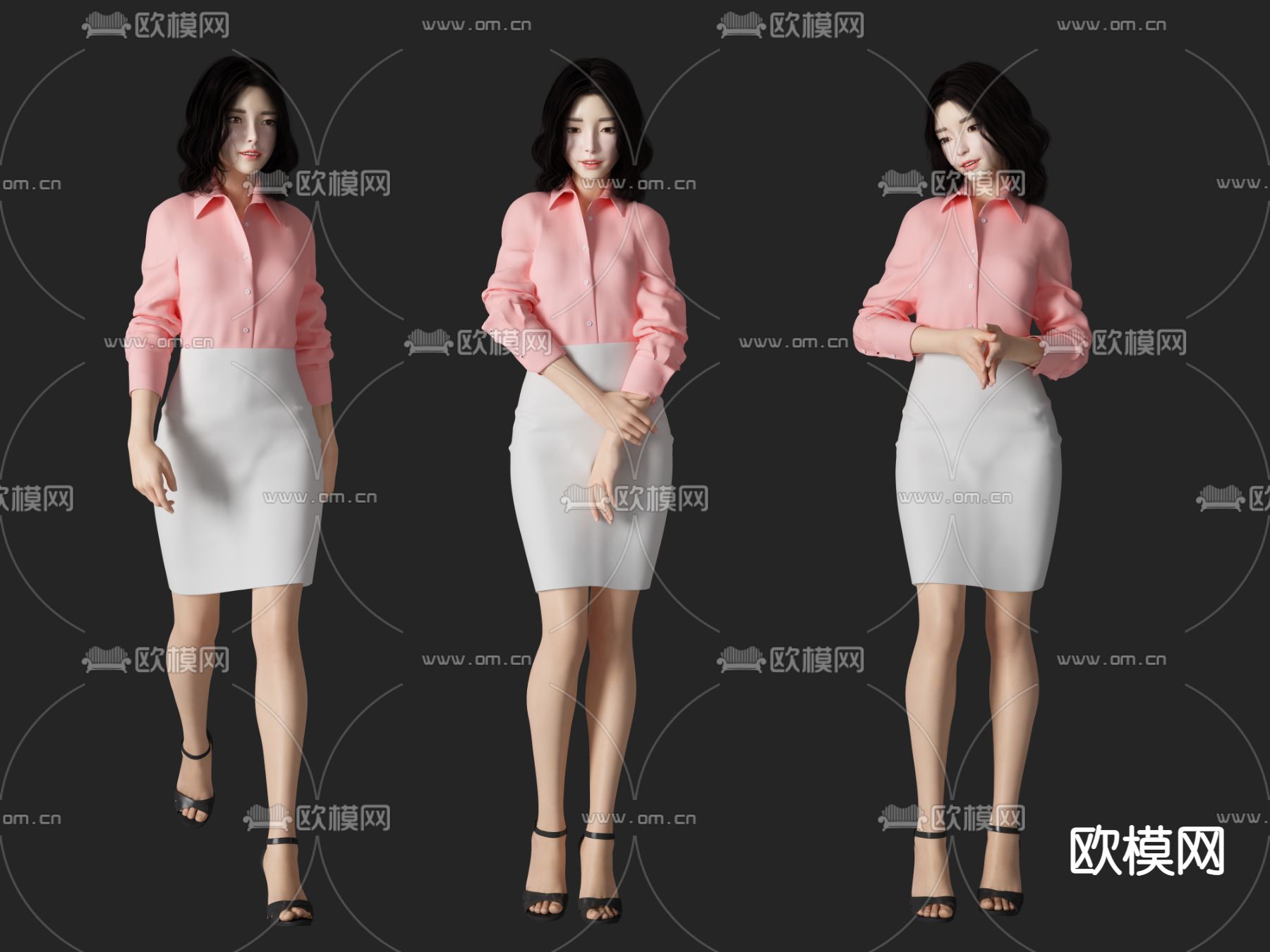现代办公美女人物su模型