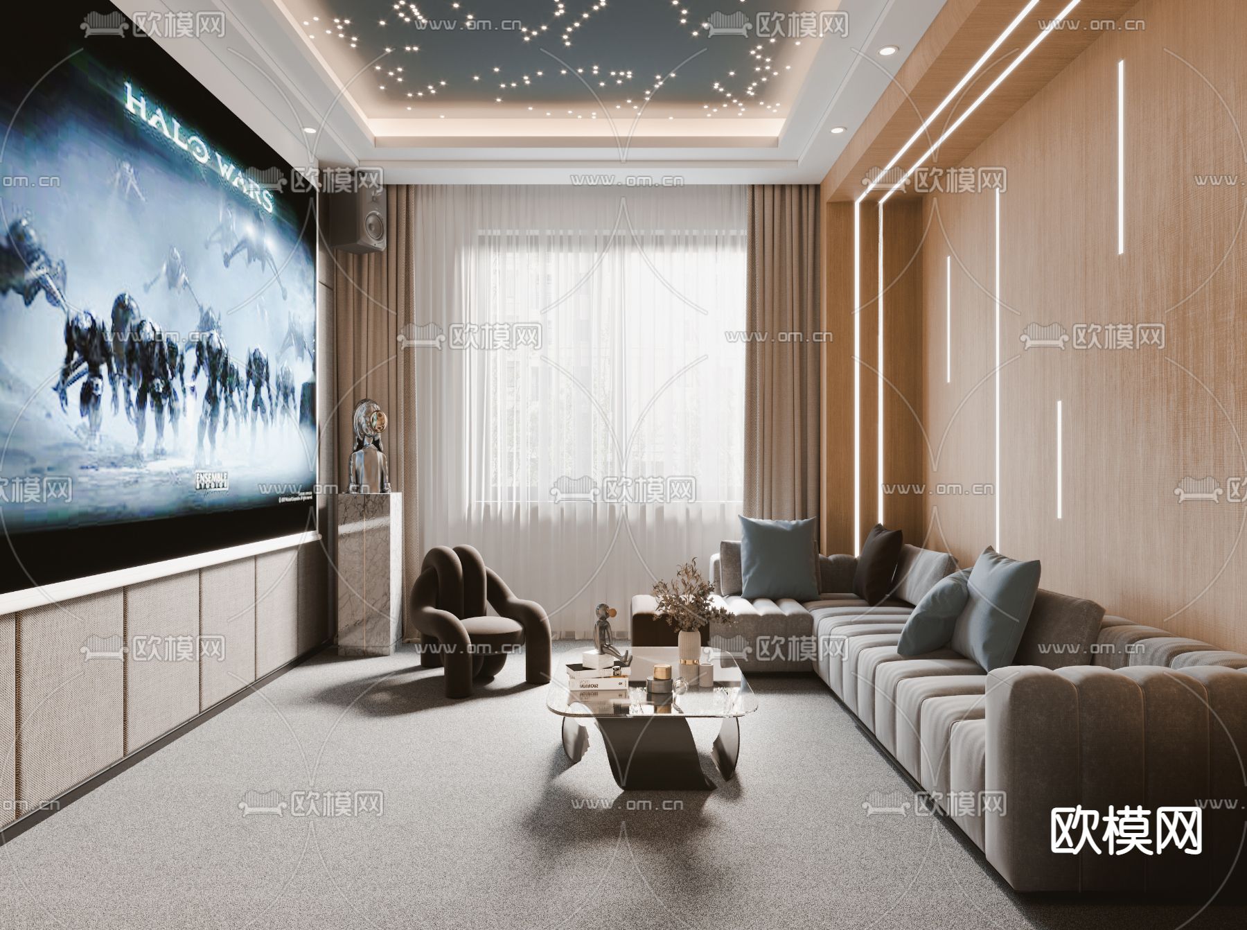 现代影音室3d模型下载（渲染图1）