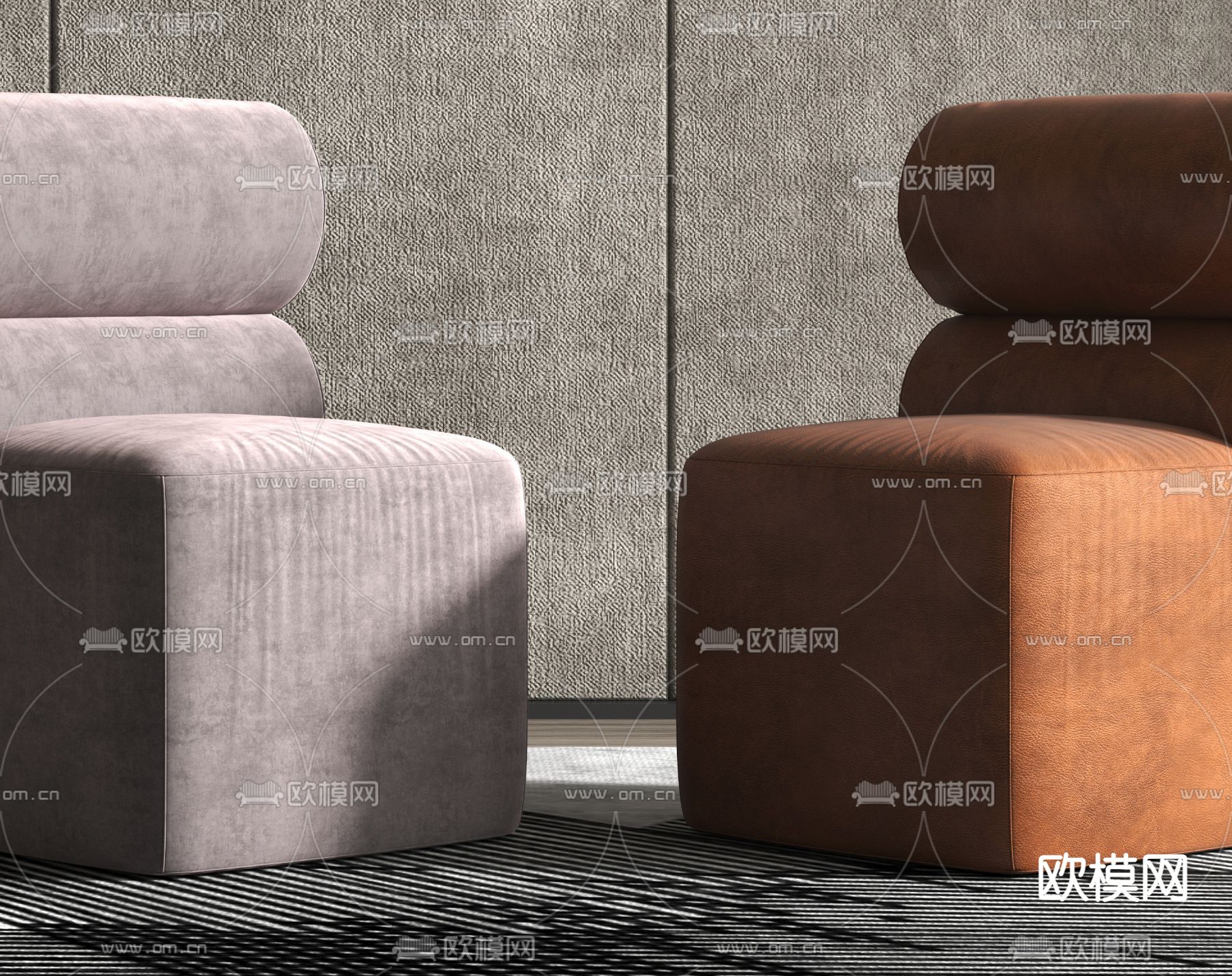 现代布艺休闲沙发3d模型下载（渲染图3）