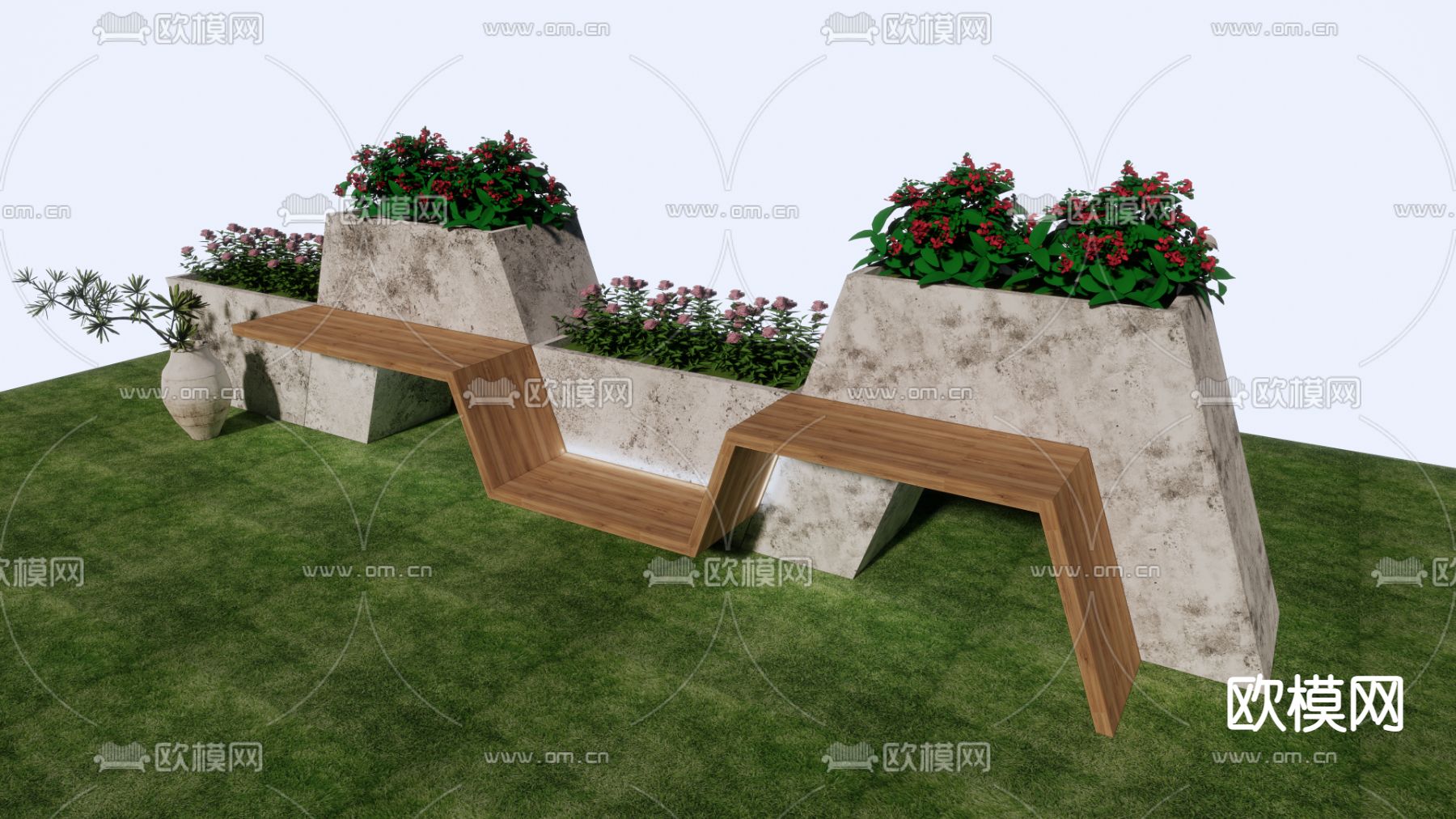 现代户外景观座椅su模型下载（渲染图1）