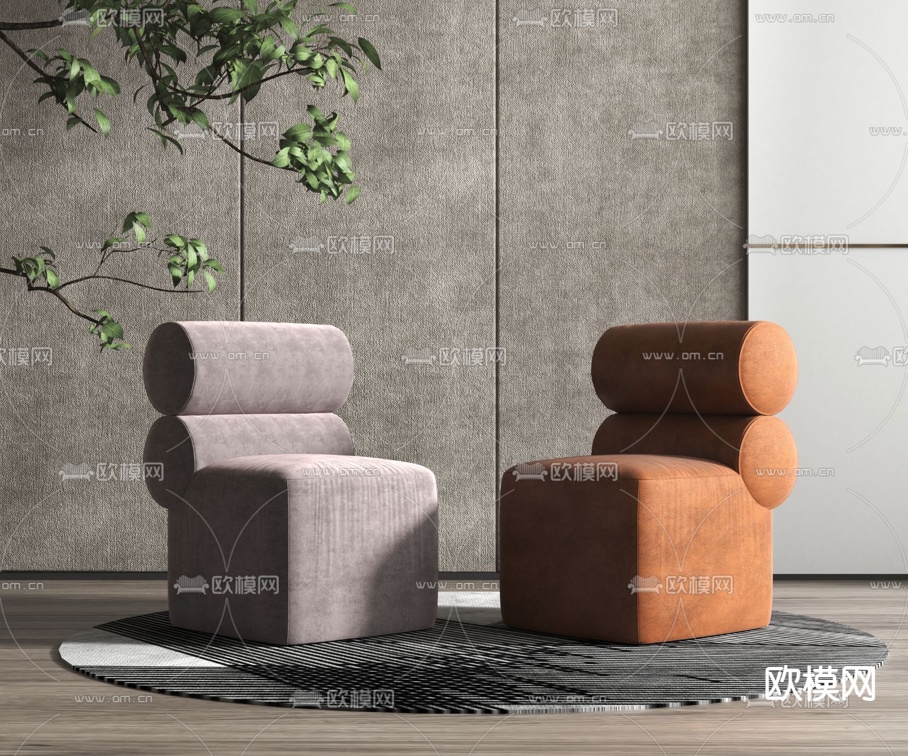 现代布艺休闲沙发3d模型下载（渲染图1）