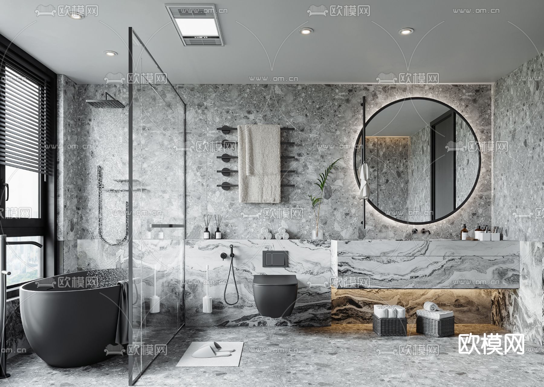现代浴室卫生间su模型下载（渲染图1）