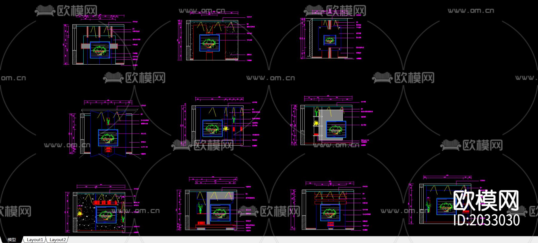 壁挂电视背景墙CAD施工图-免费3dmax模型库-欧模网
