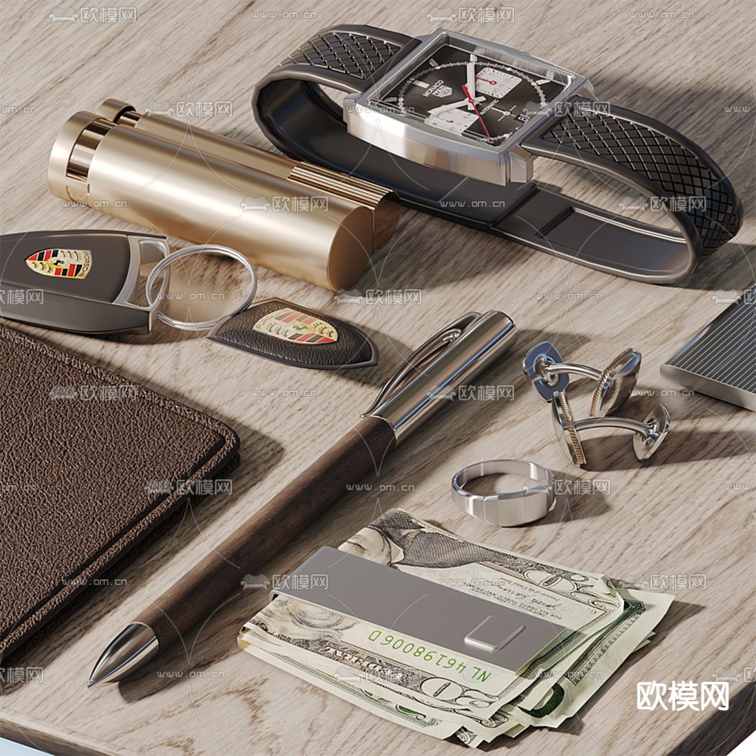 现代手表笔记本办公用品3d模型下载（渲染图4）