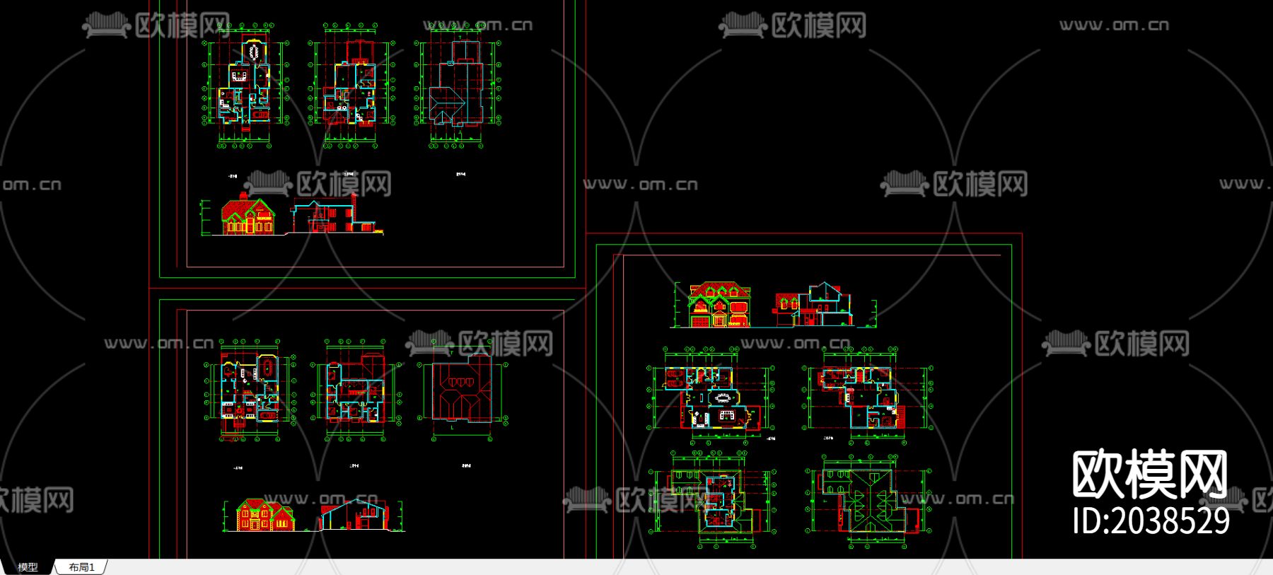别墅cad平面布置图-免费3dmax模型库-欧模网