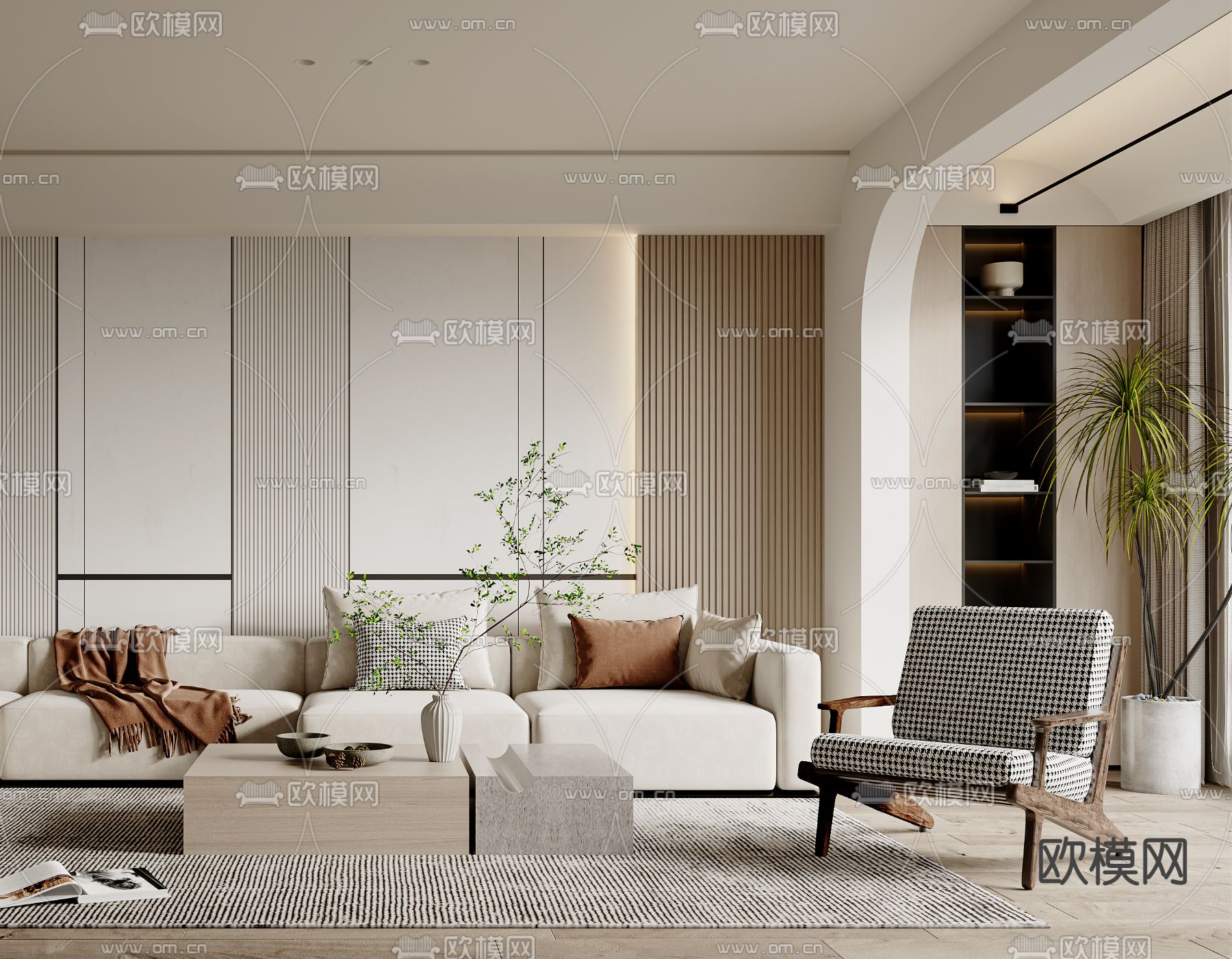 现代布艺转角组合沙发3d模型下载（渲染图4）