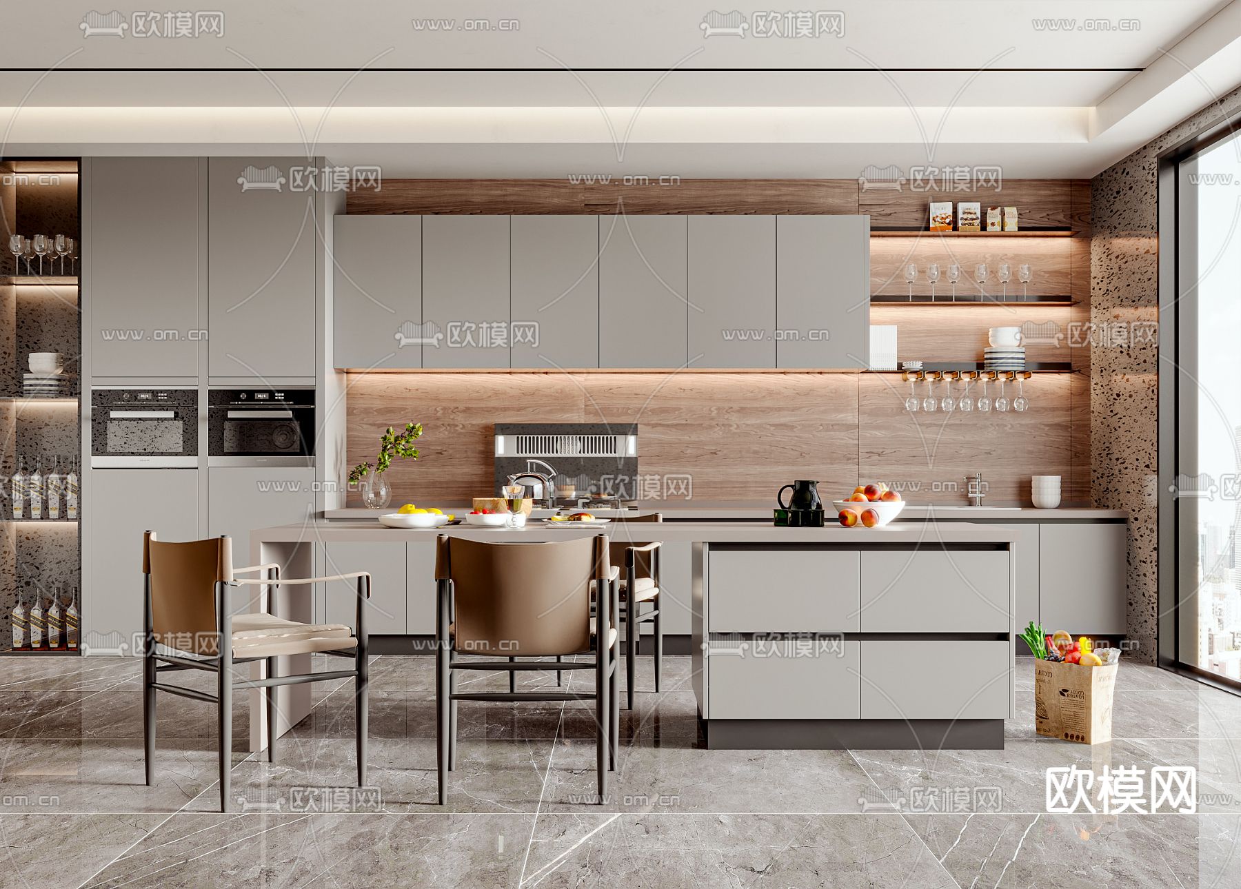 现代中岛餐桌椅3d模型下载