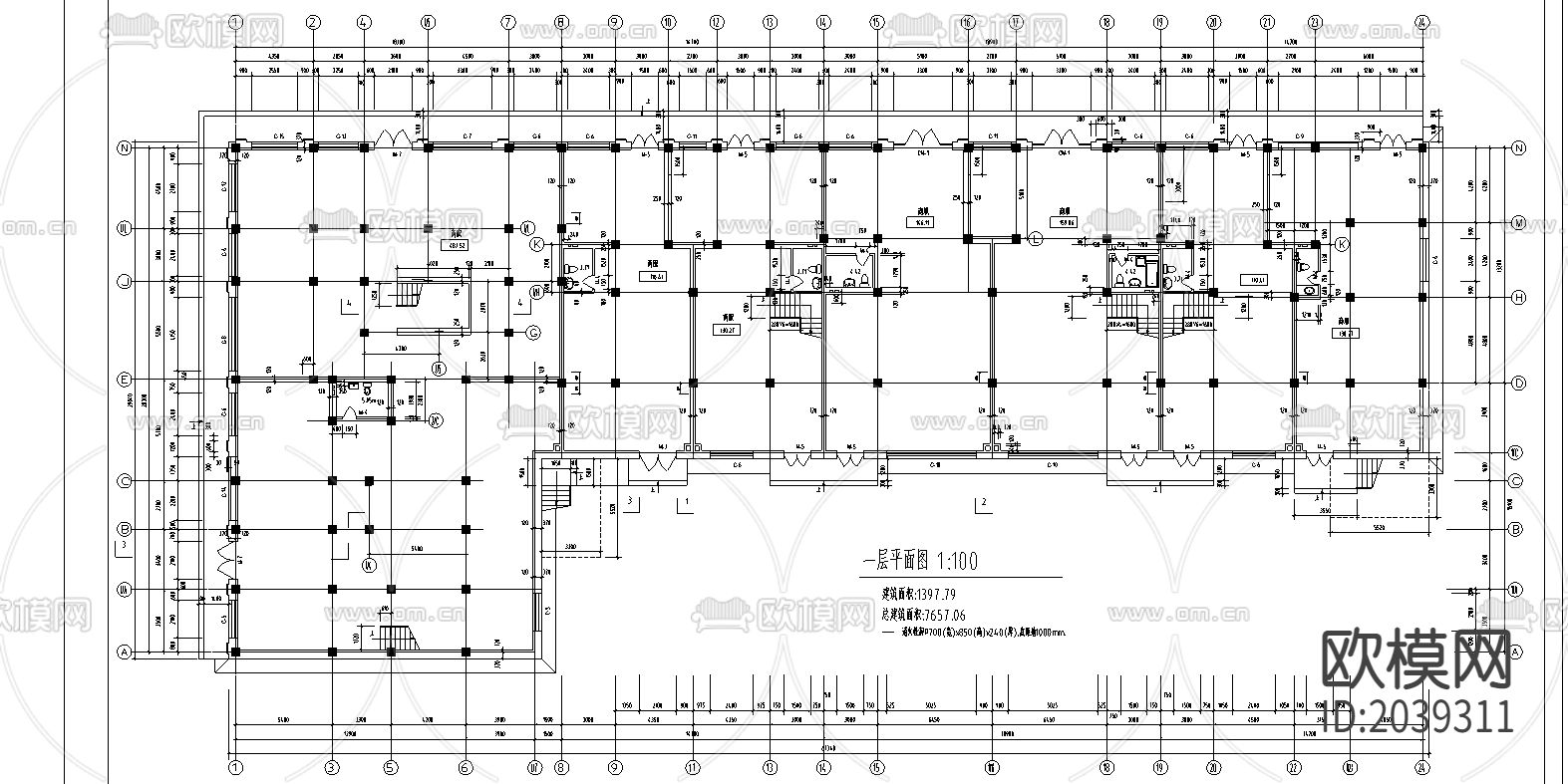 住宅楼平面cad图库下载（渲染图1）