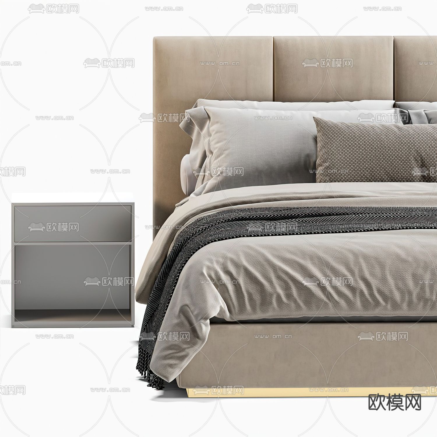 Fendi 现代布艺双人床3d模型下载（渲染图3）