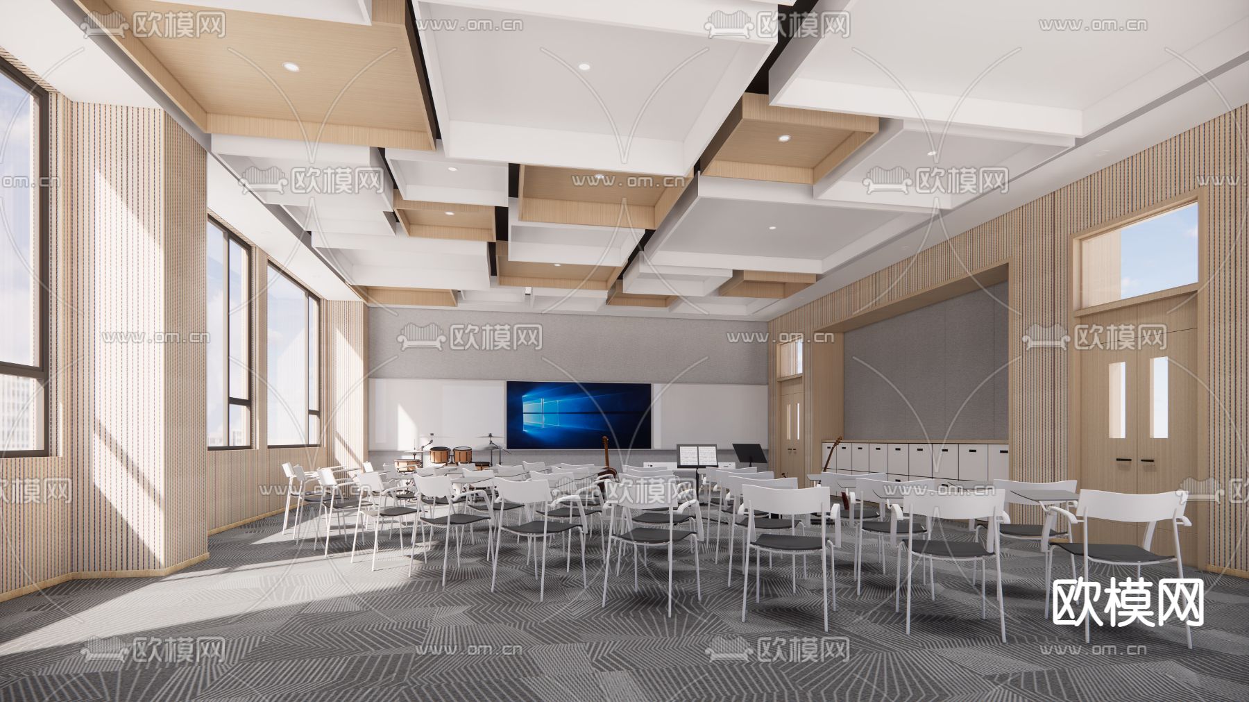 现代学校音乐教室su模型下载（渲染图1）
