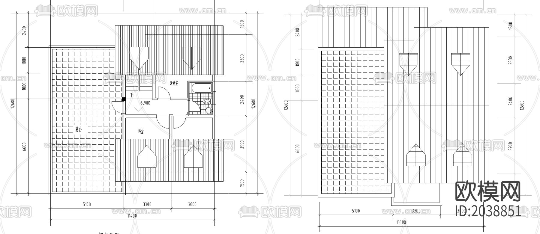 别墅cad平面布置图下载（渲染图3）