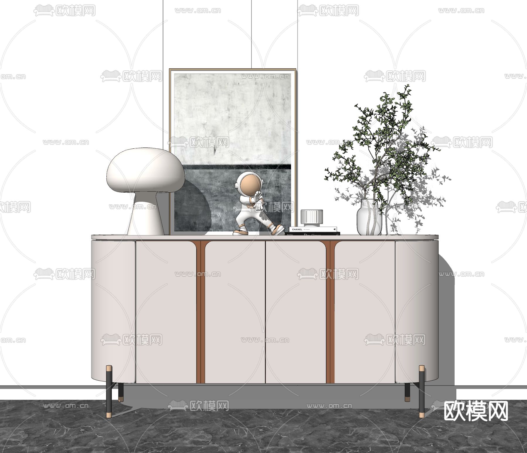 现代边柜装饰柜su模型