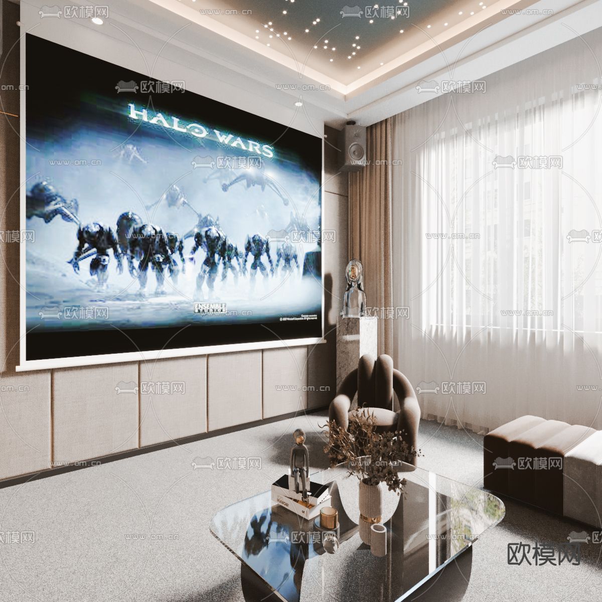 现代影音室3d模型下载（渲染图2）