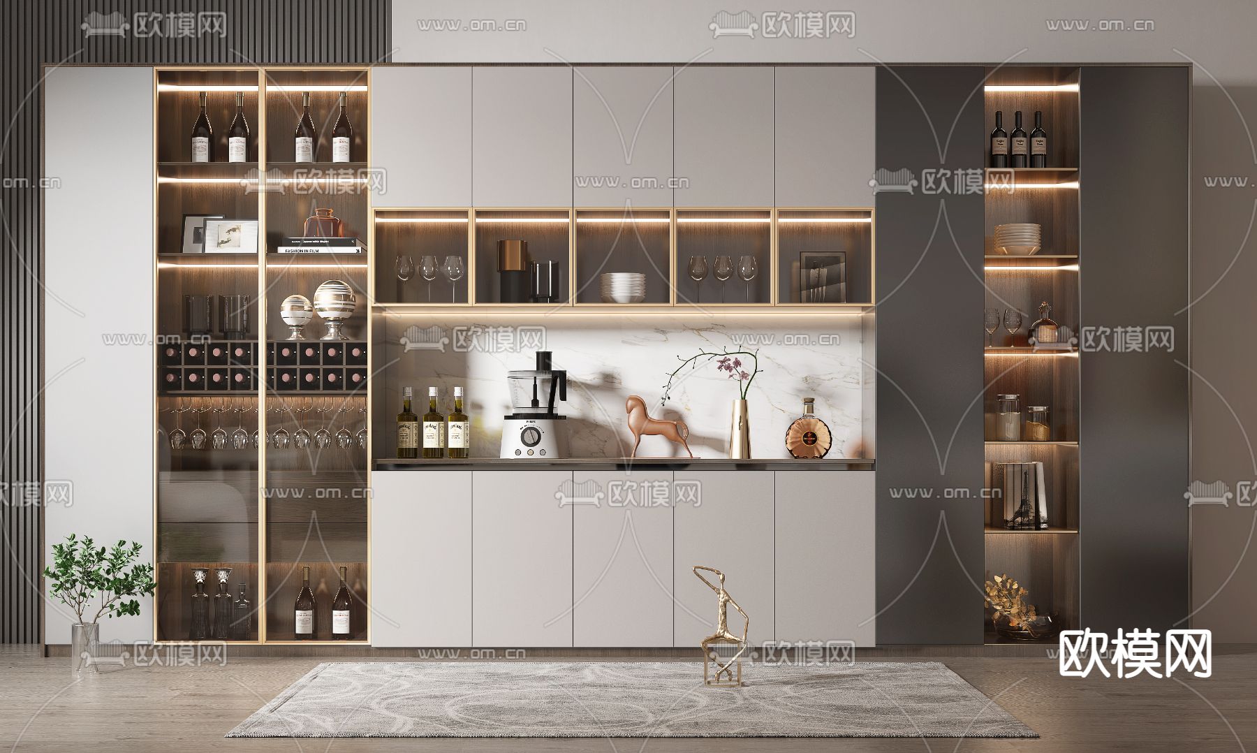 现代轻奢酒柜3d模型下载