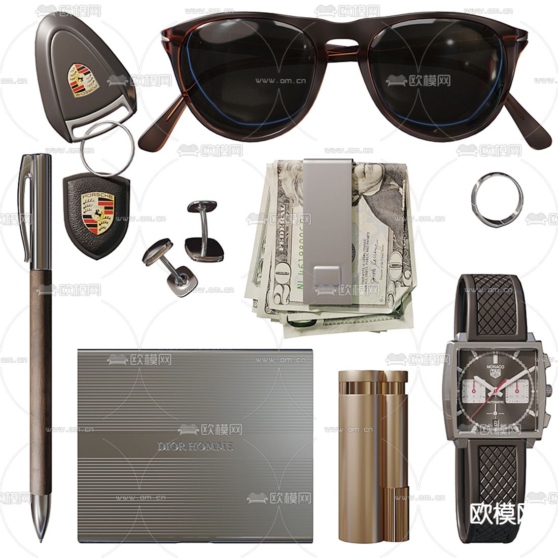 现代手表笔记本办公用品3d模型下载（渲染图2）