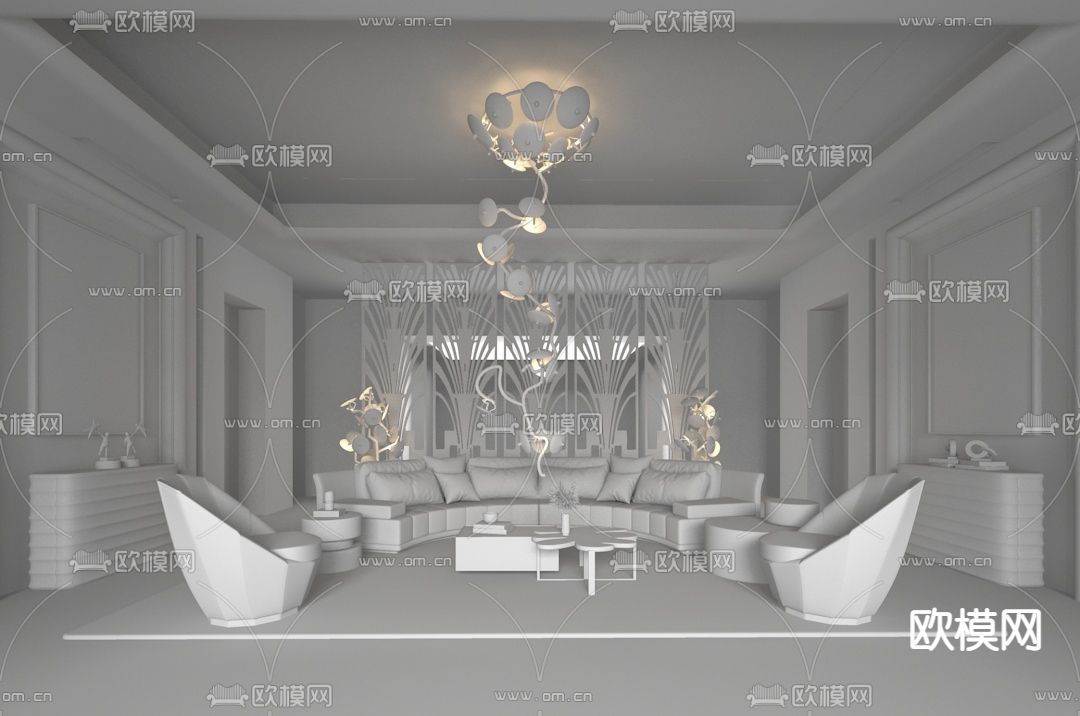 金螳螂设计 后现代轻奢客厅3d模型下载（渲染图2）