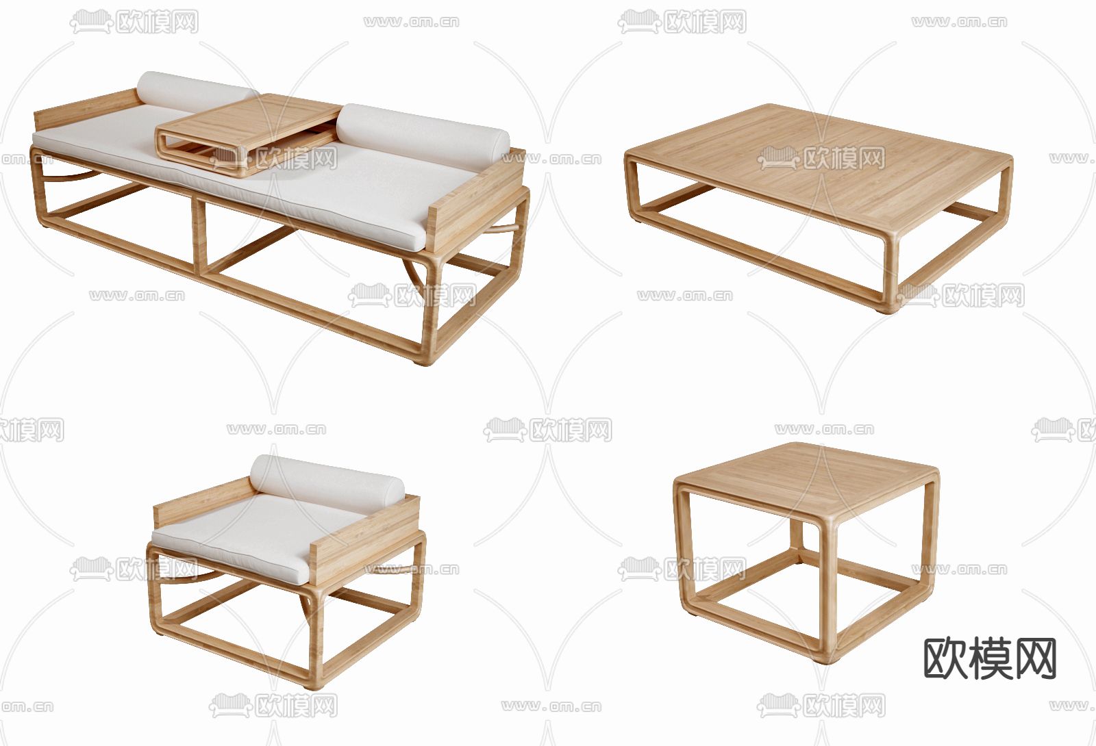 中式实木罗汉床3d模型下载