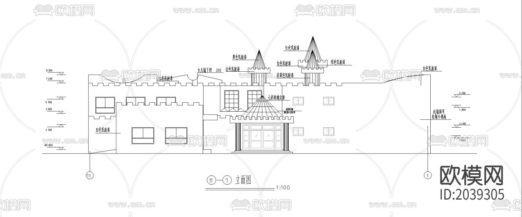 小区幼儿园cad施工图下载（渲染图3）
