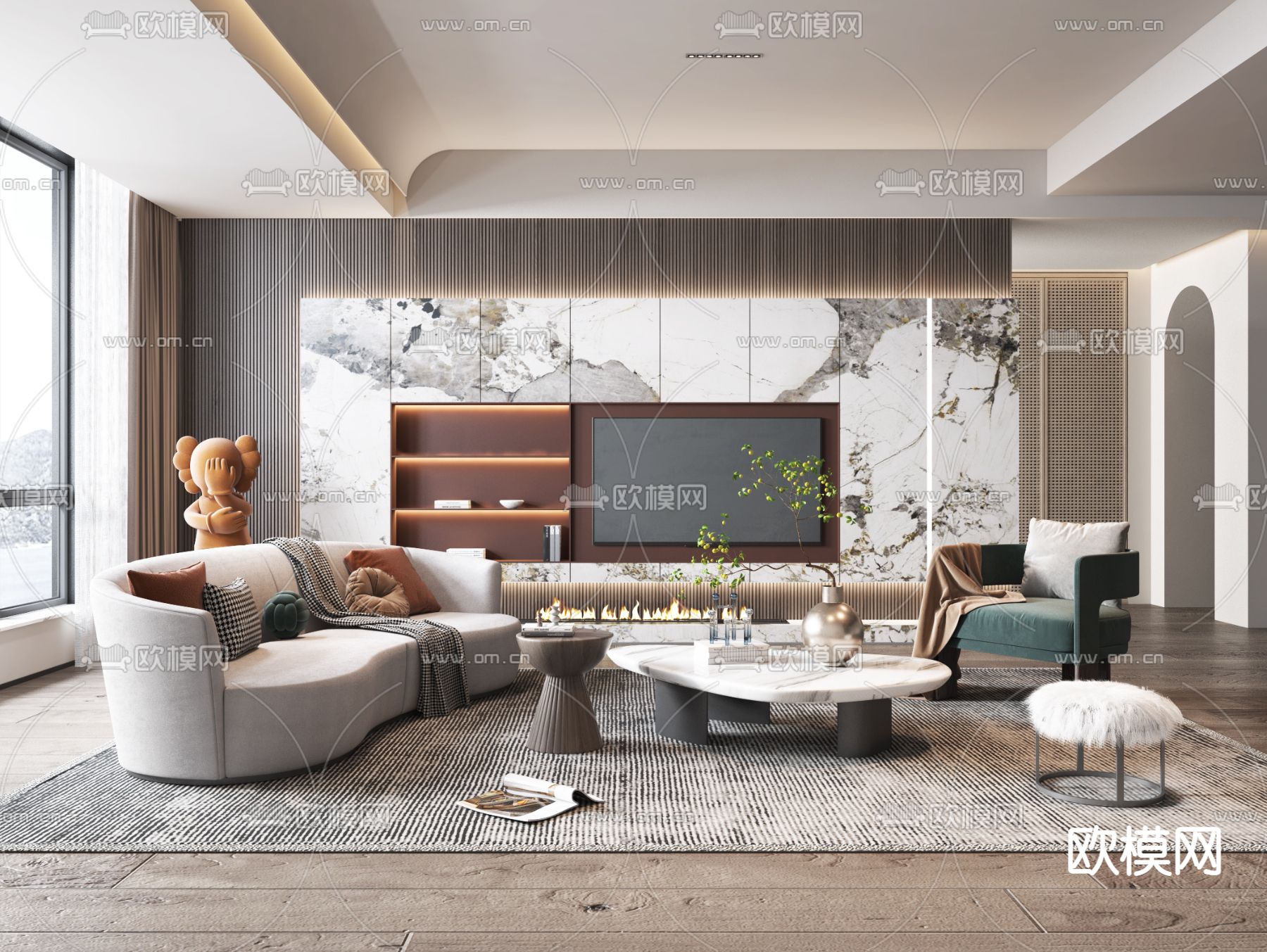 现代布艺弧形沙发组合3d模型下载_ID11875460_3dmax免费模型-欧模网