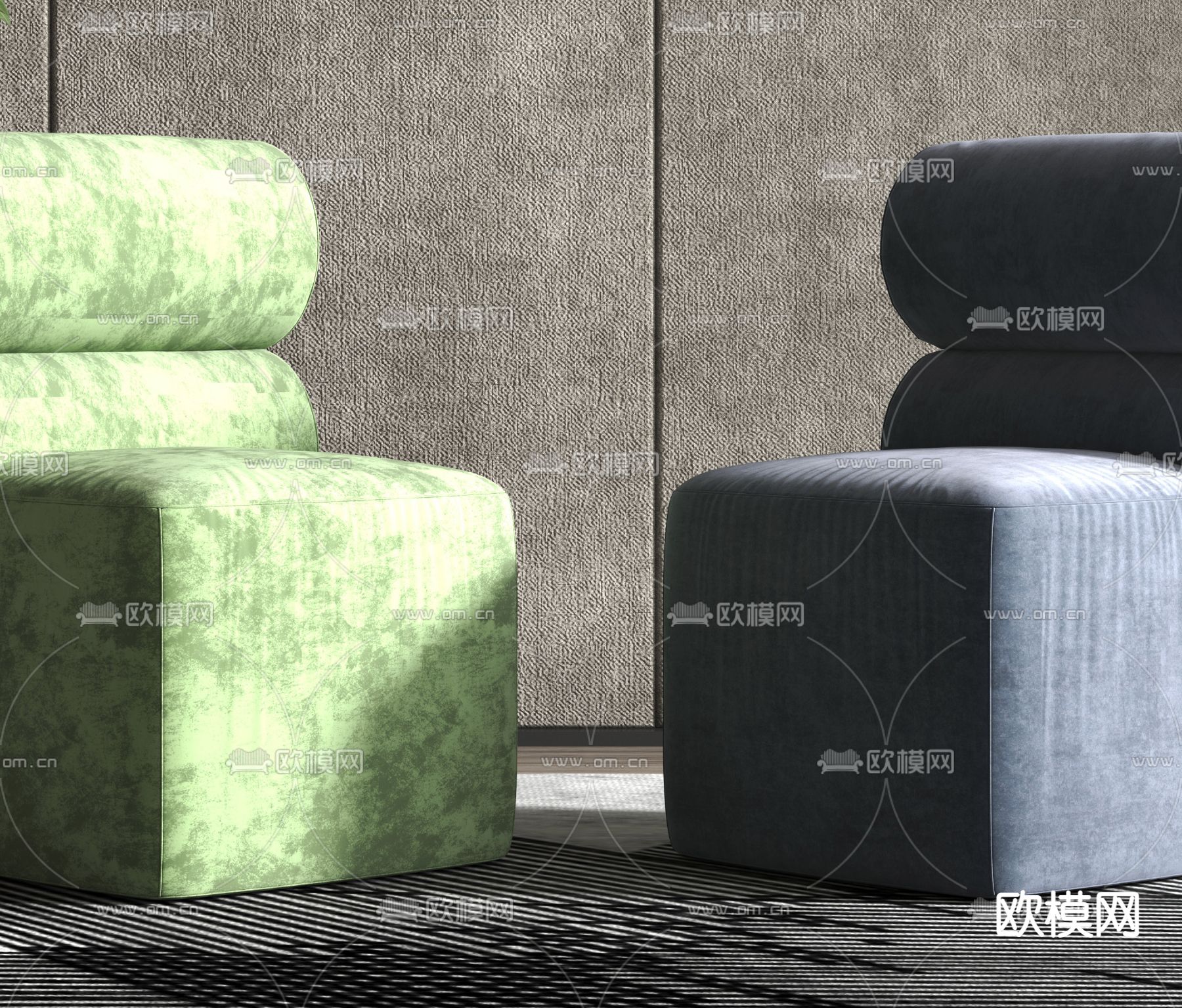 现代布艺休闲沙发3d模型下载（渲染图4）