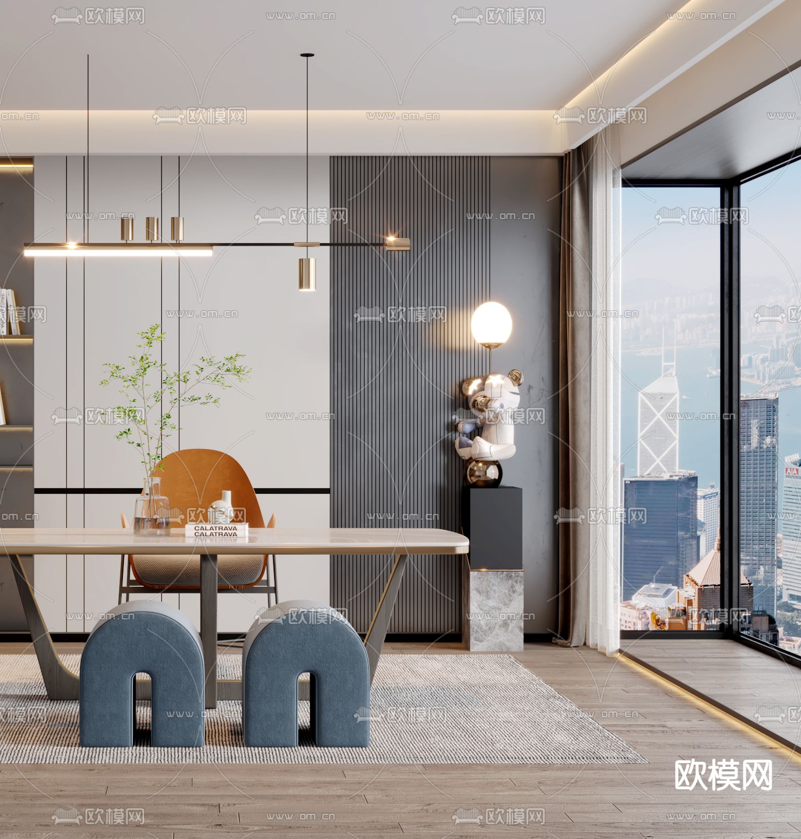 现代轻奢书房3d模型下载（渲染图2）