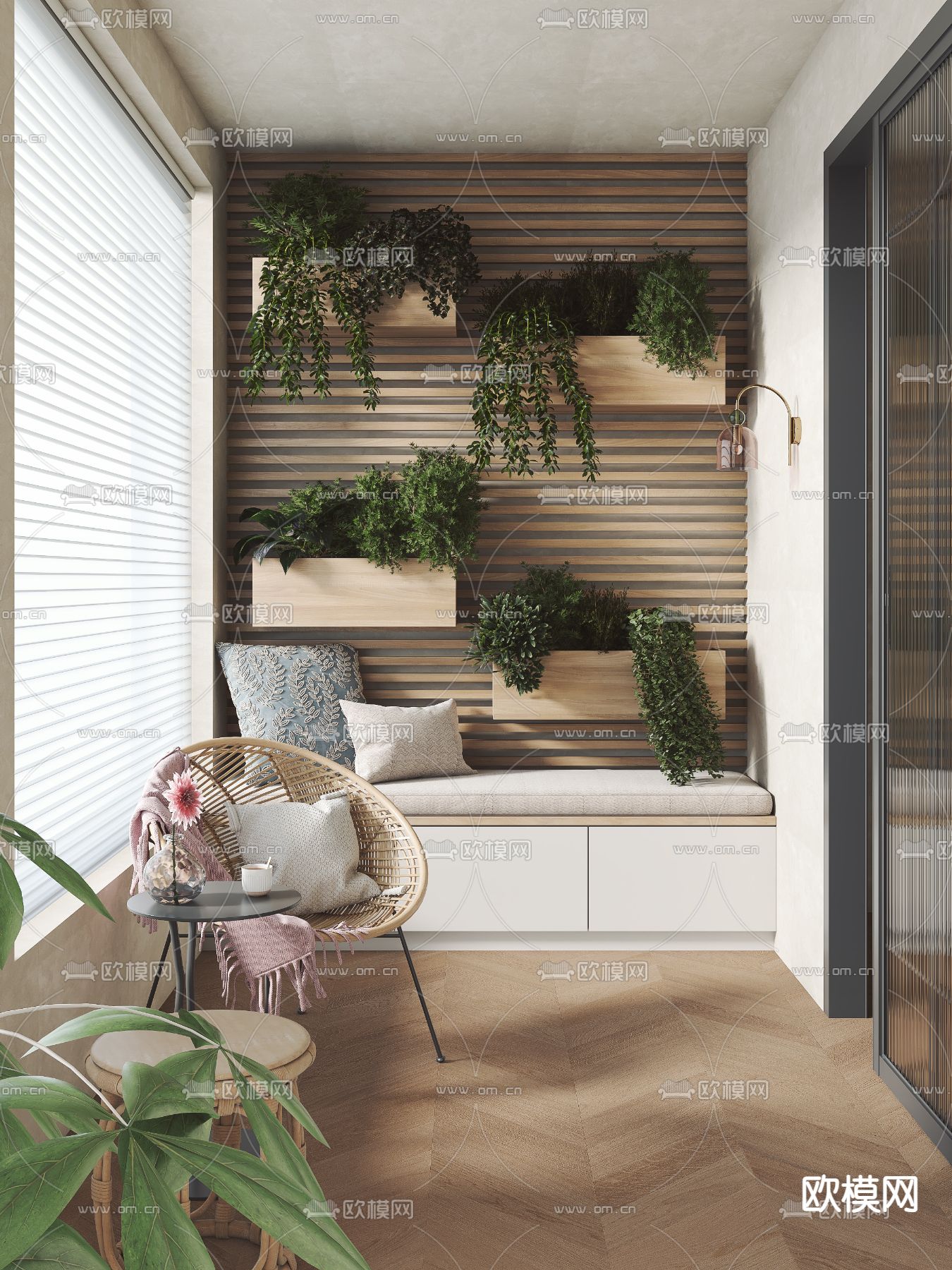 北欧休闲阳台3d模型下载（渲染图1）