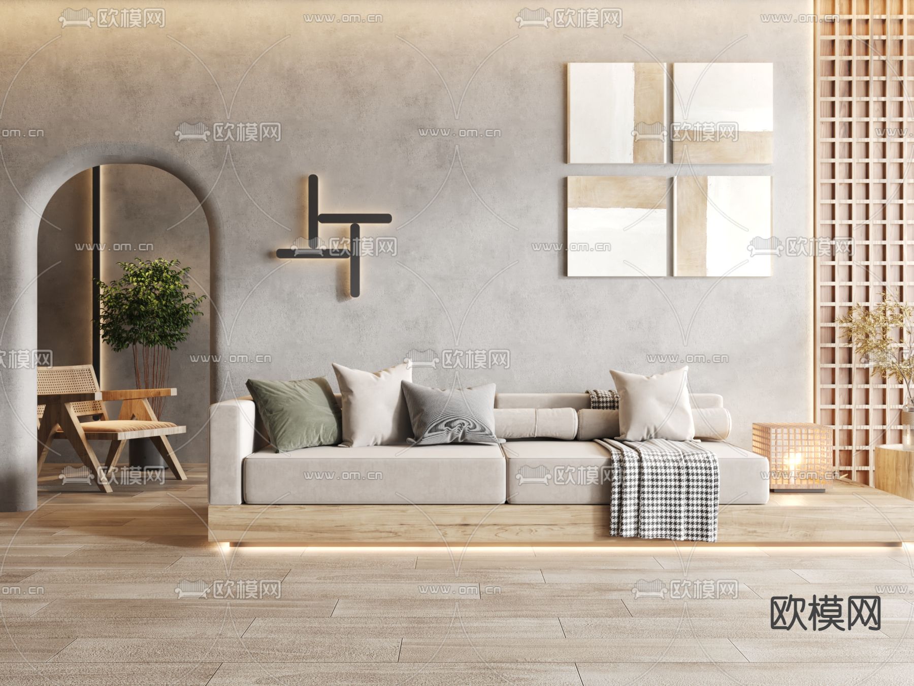 侘寂休闲沙发su模型下载（渲染图1）