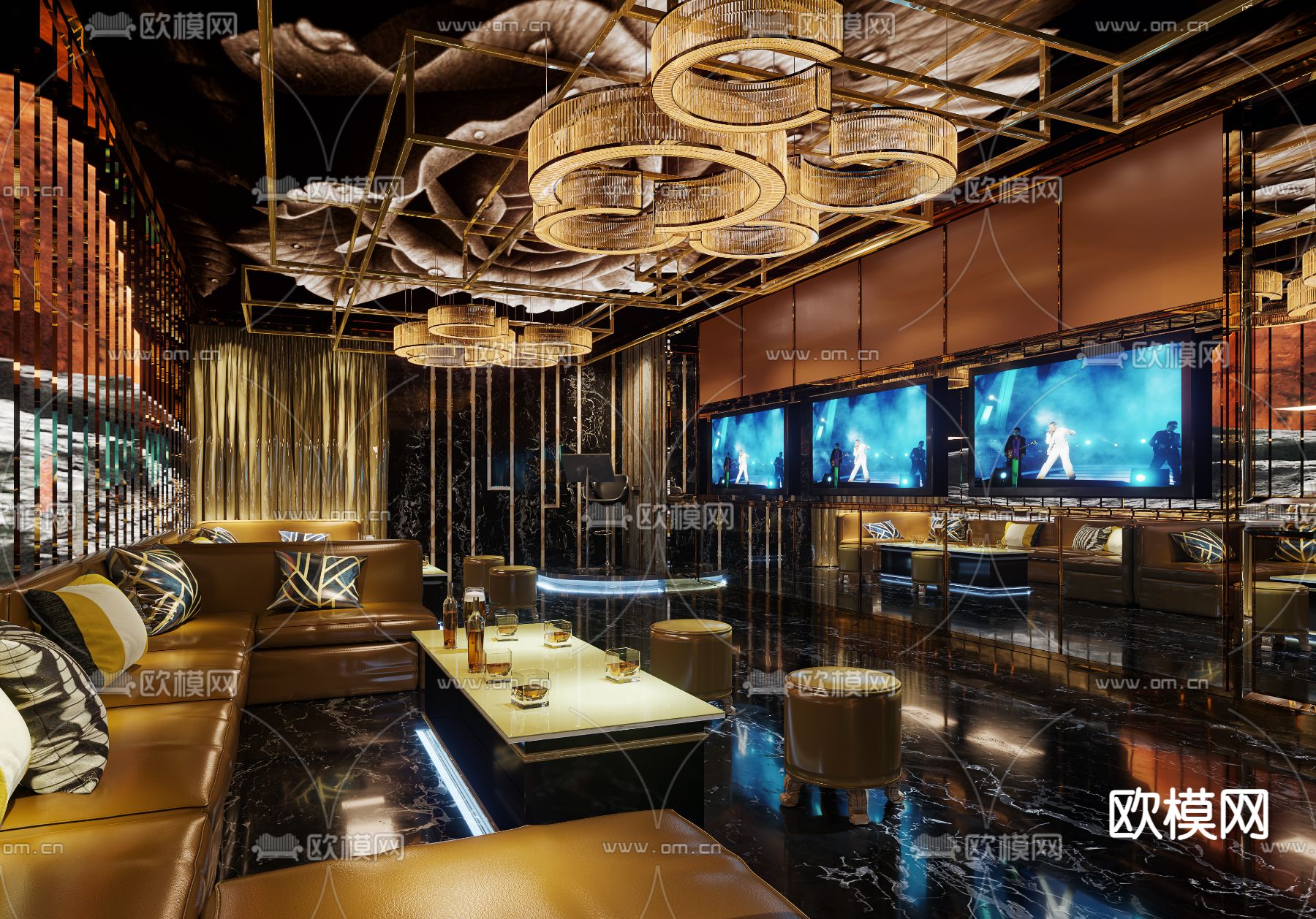 现代轻奢KTV包房3d模型下载（渲染图1）