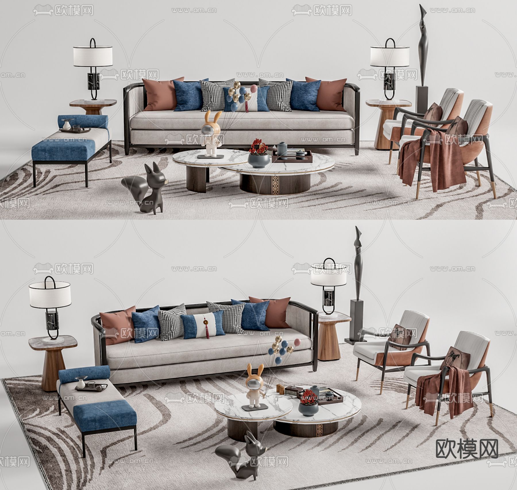 新中式沙发组合su模型下载（渲染图1）