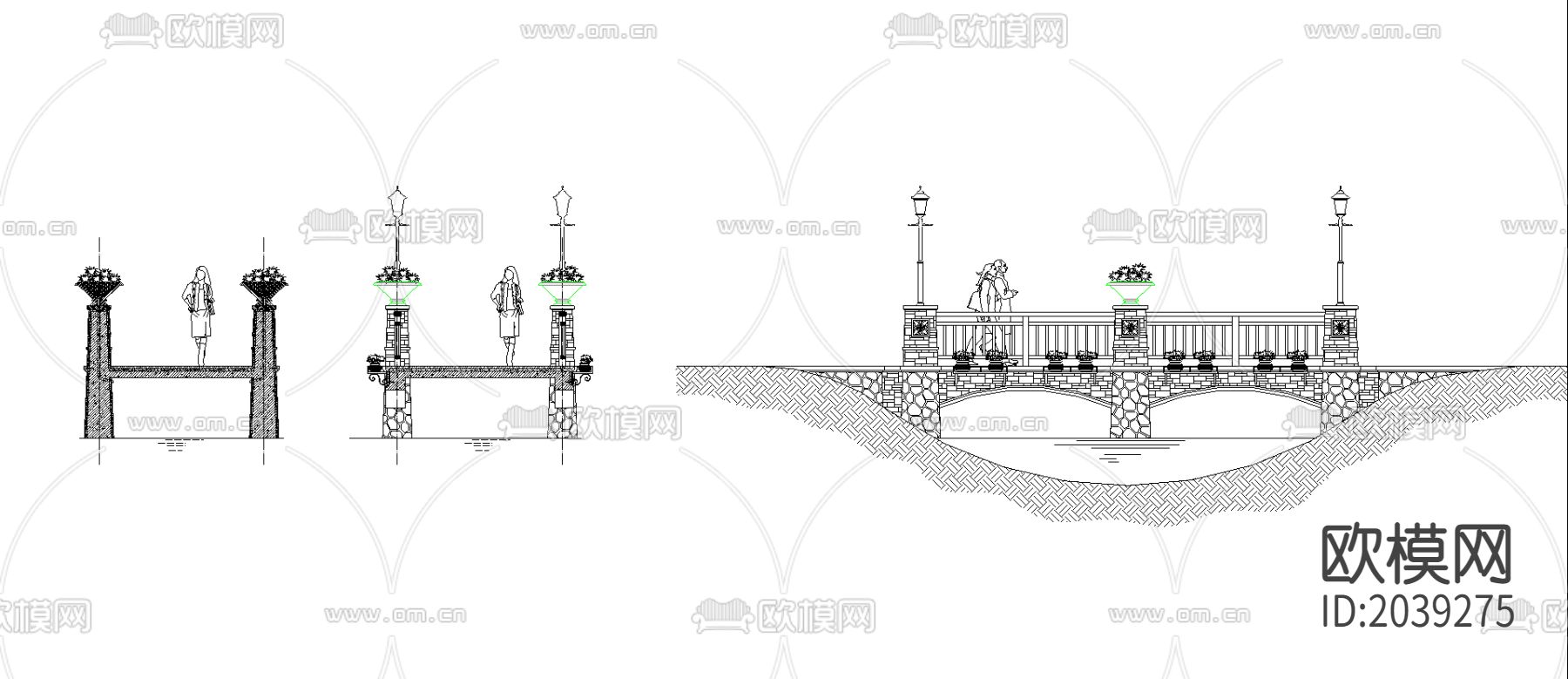 欧式景观桥cad施工图下载（渲染图1）