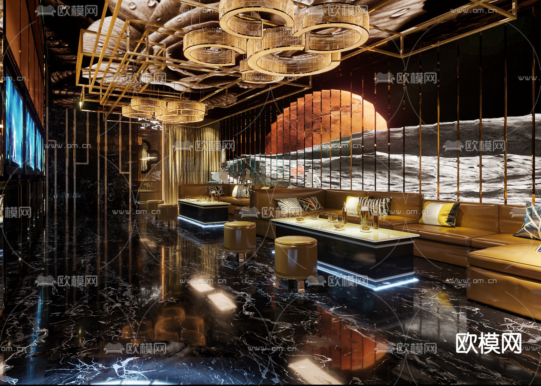 现代轻奢KTV包房3d模型下载（渲染图2）