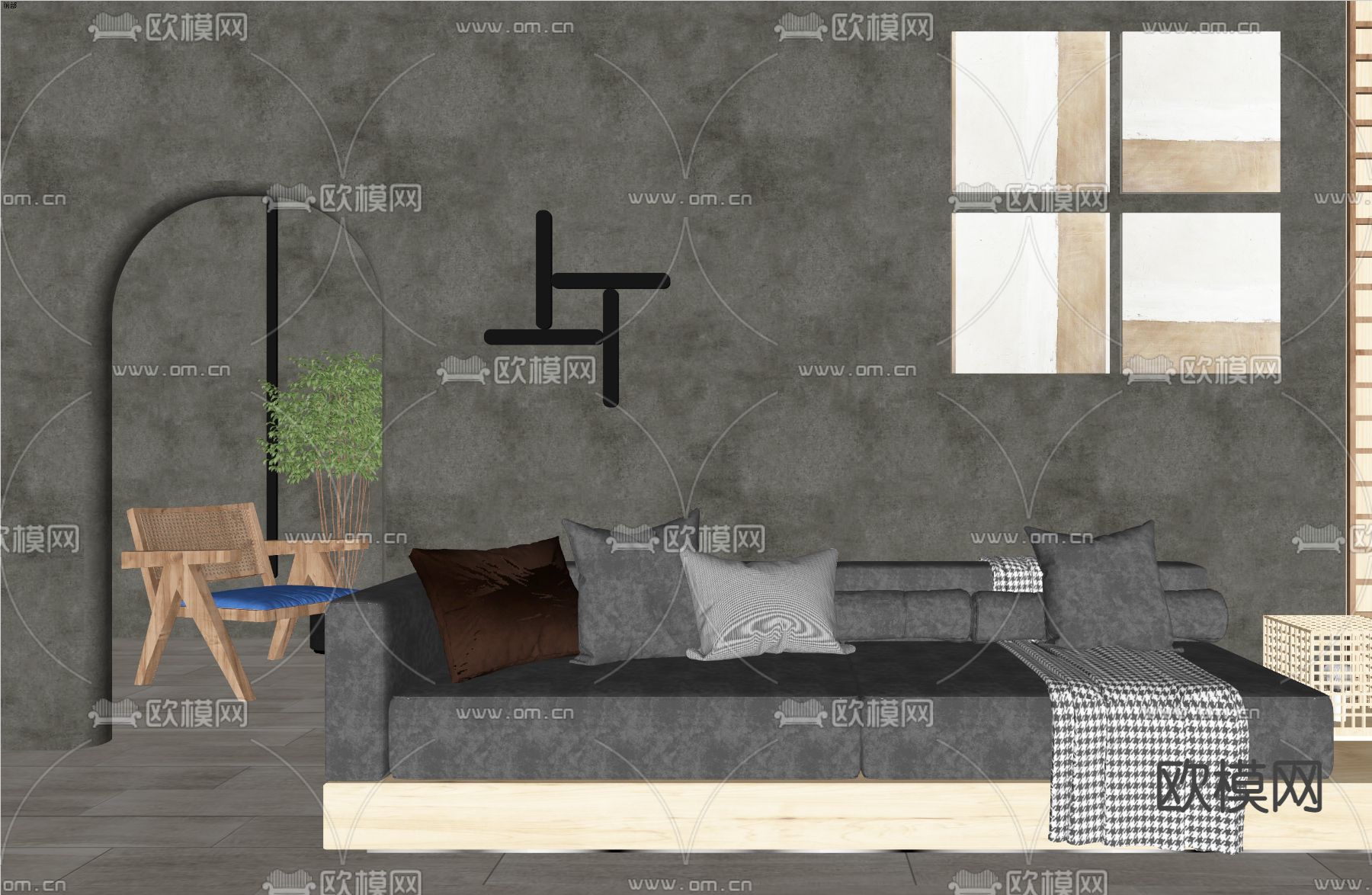 侘寂休闲沙发su模型下载（渲染图2）