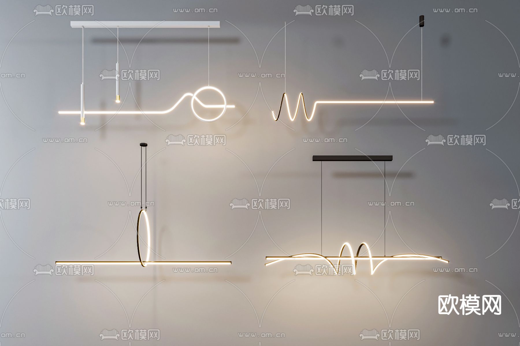 现代金属线条吊灯3d模型下载_ID11874530_3dmax免费模型-欧模网